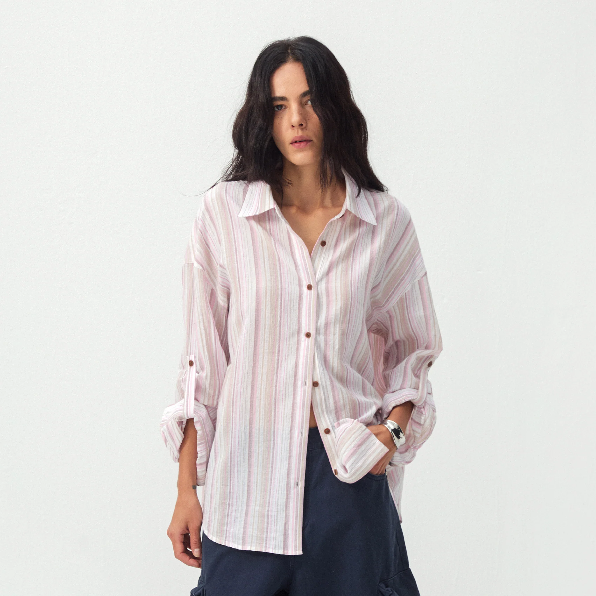CUBIC Cotton-Blend Striped Oversized Shirt - Image 3