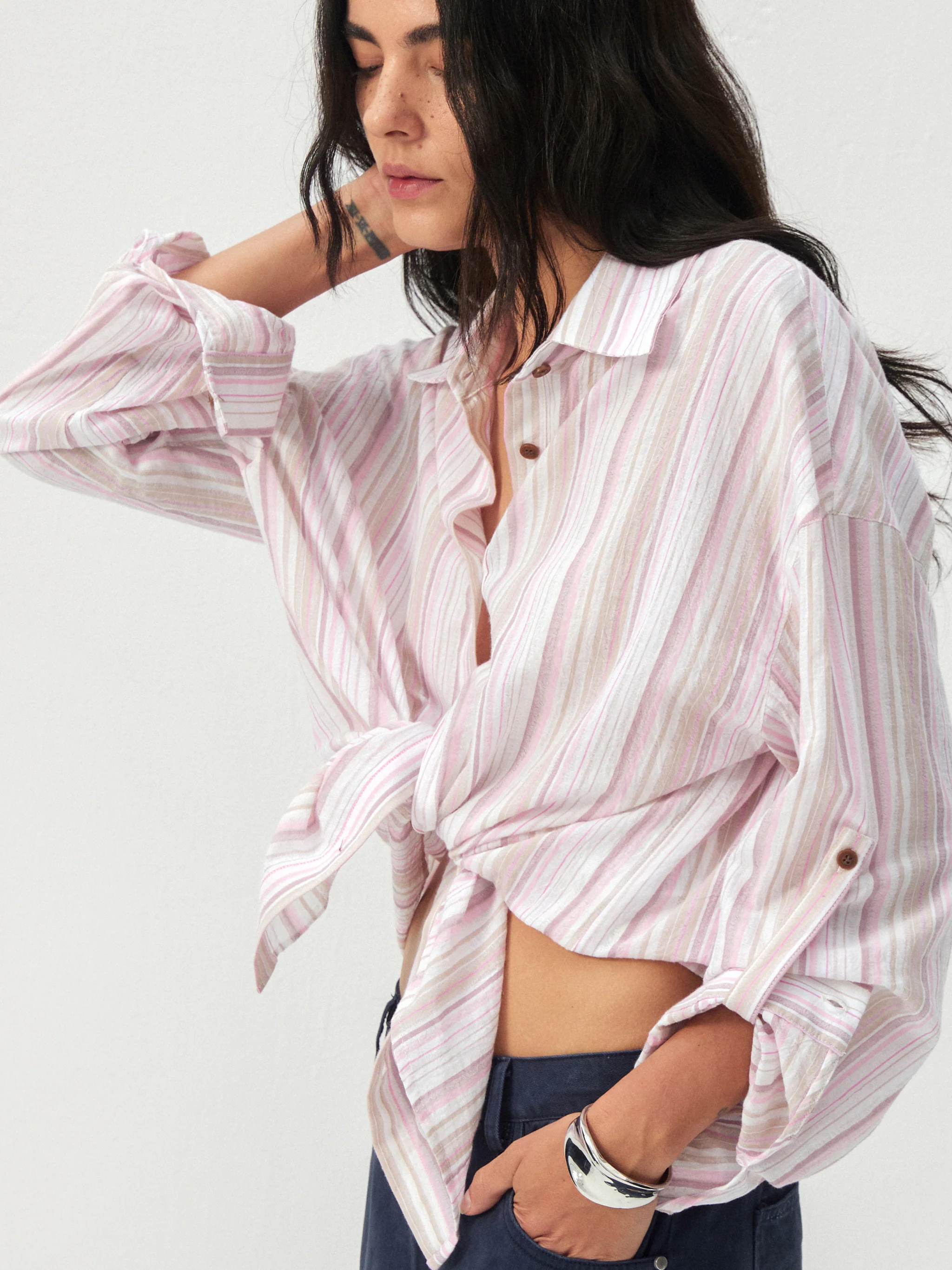 CUBIC Cotton-Blend Striped Oversized Shirt - Image 4