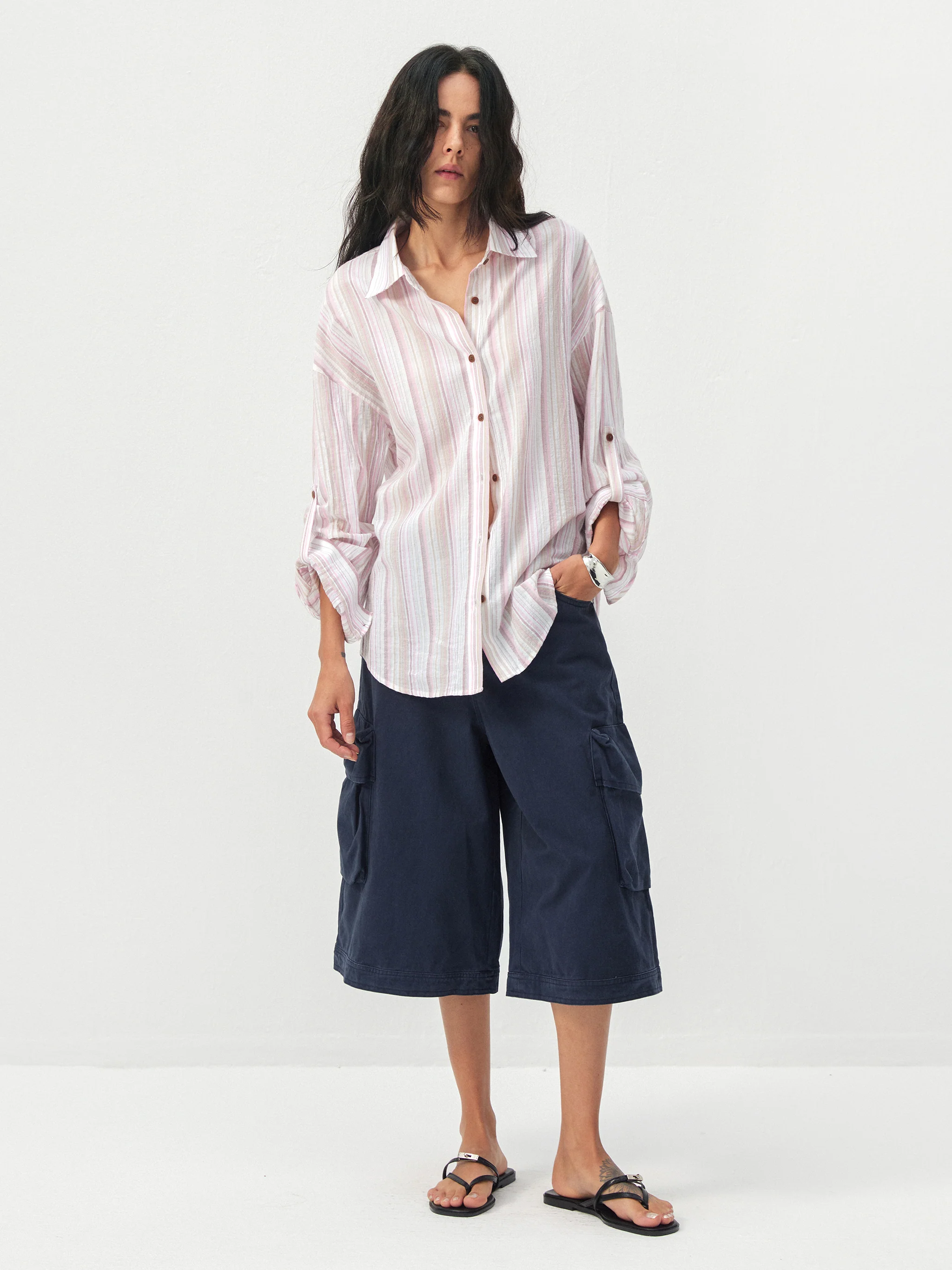 CUBIC Cotton-Blend Striped Oversized Shirt - Image 5