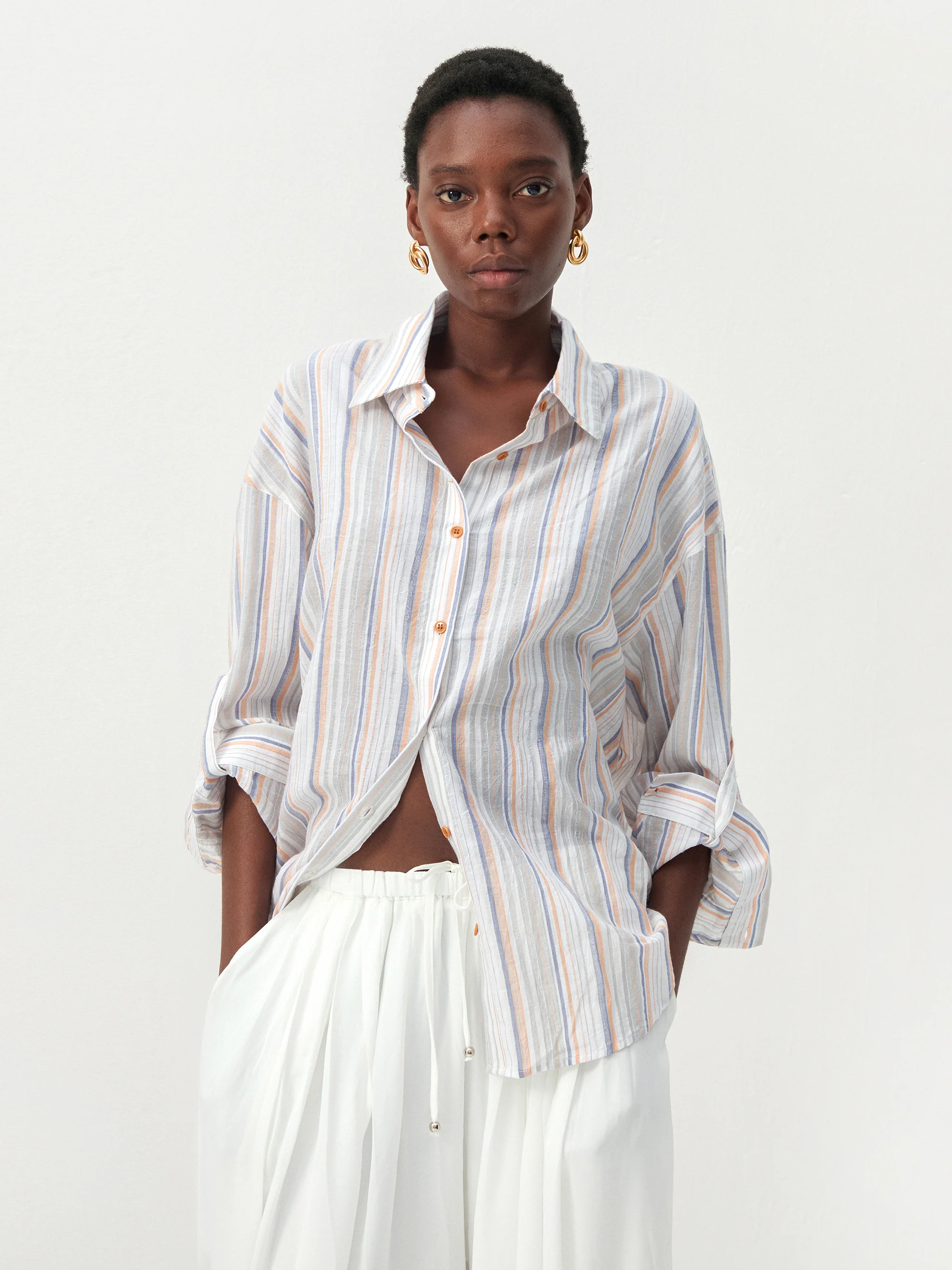 CUBIC Cotton-Blend Striped Oversized Shirt - Image 7