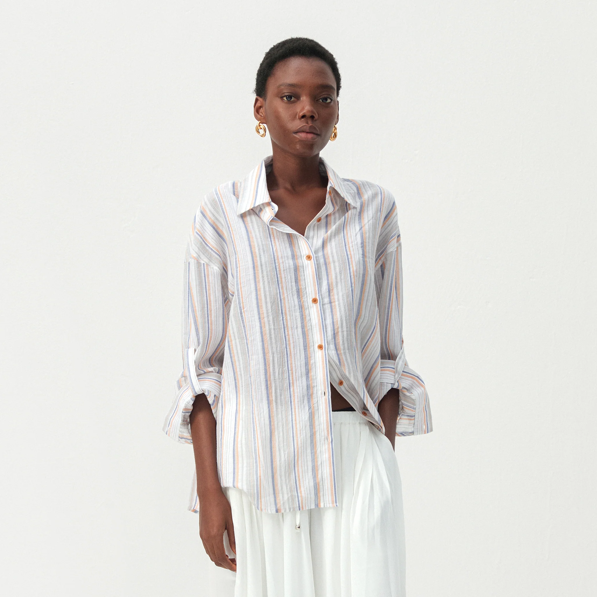 CUBIC Cotton-Blend Striped Oversized Shirt - Image 9