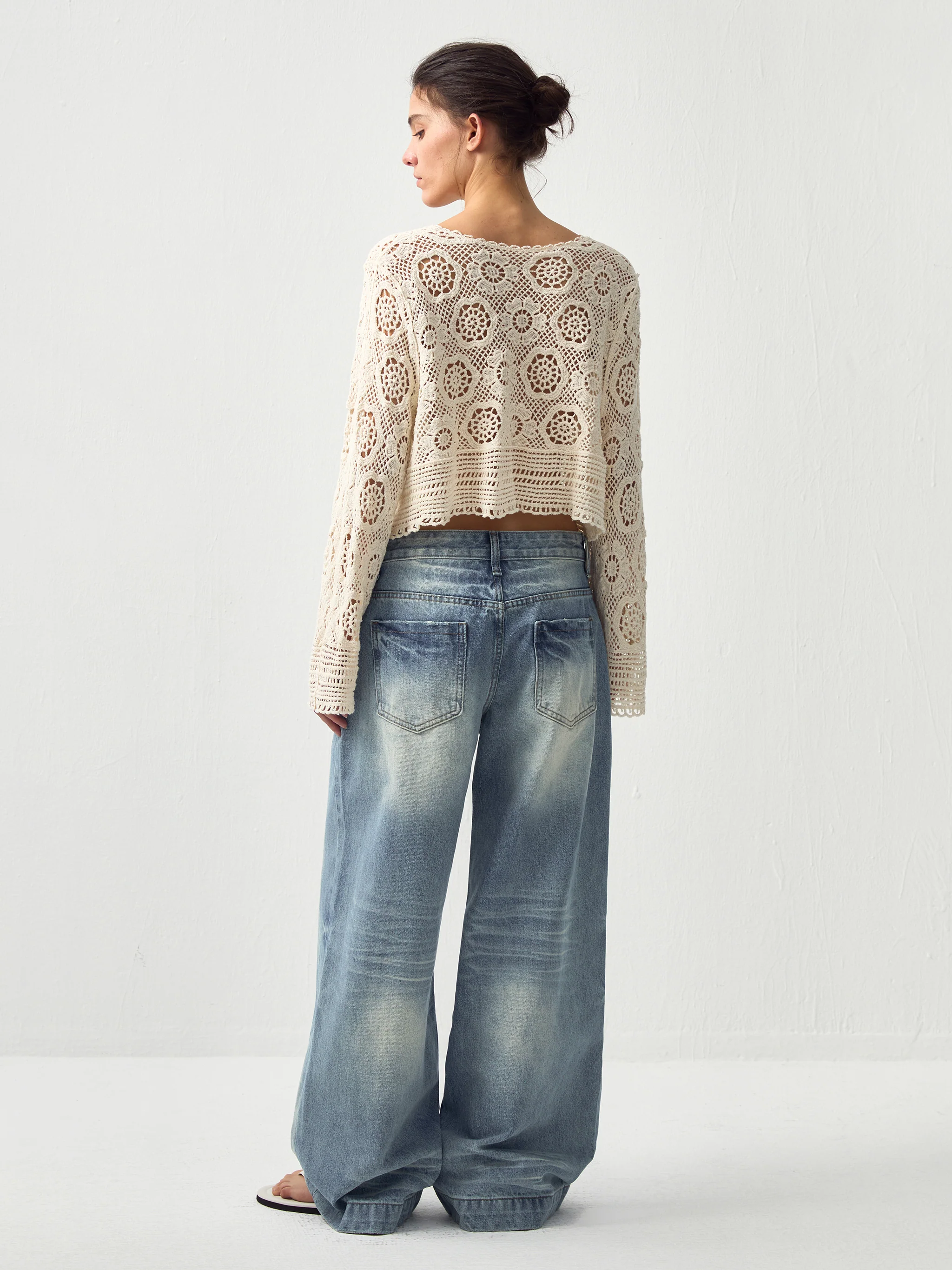 CUBIC Cotton Crochet Lace Trim Cropped Cardigan - Image 5