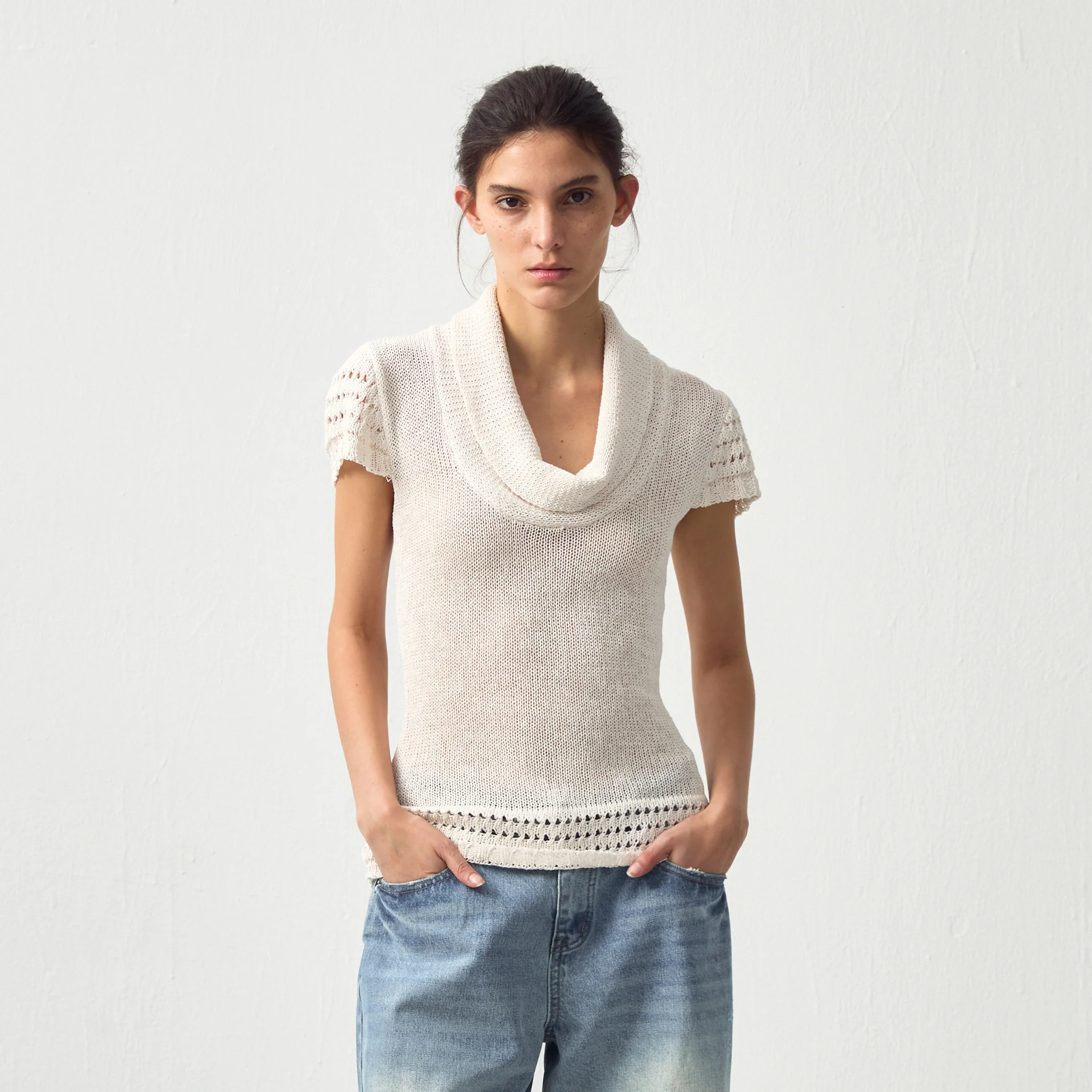 CUBIC Cowl Neck Sheer Knit Top - Image 3