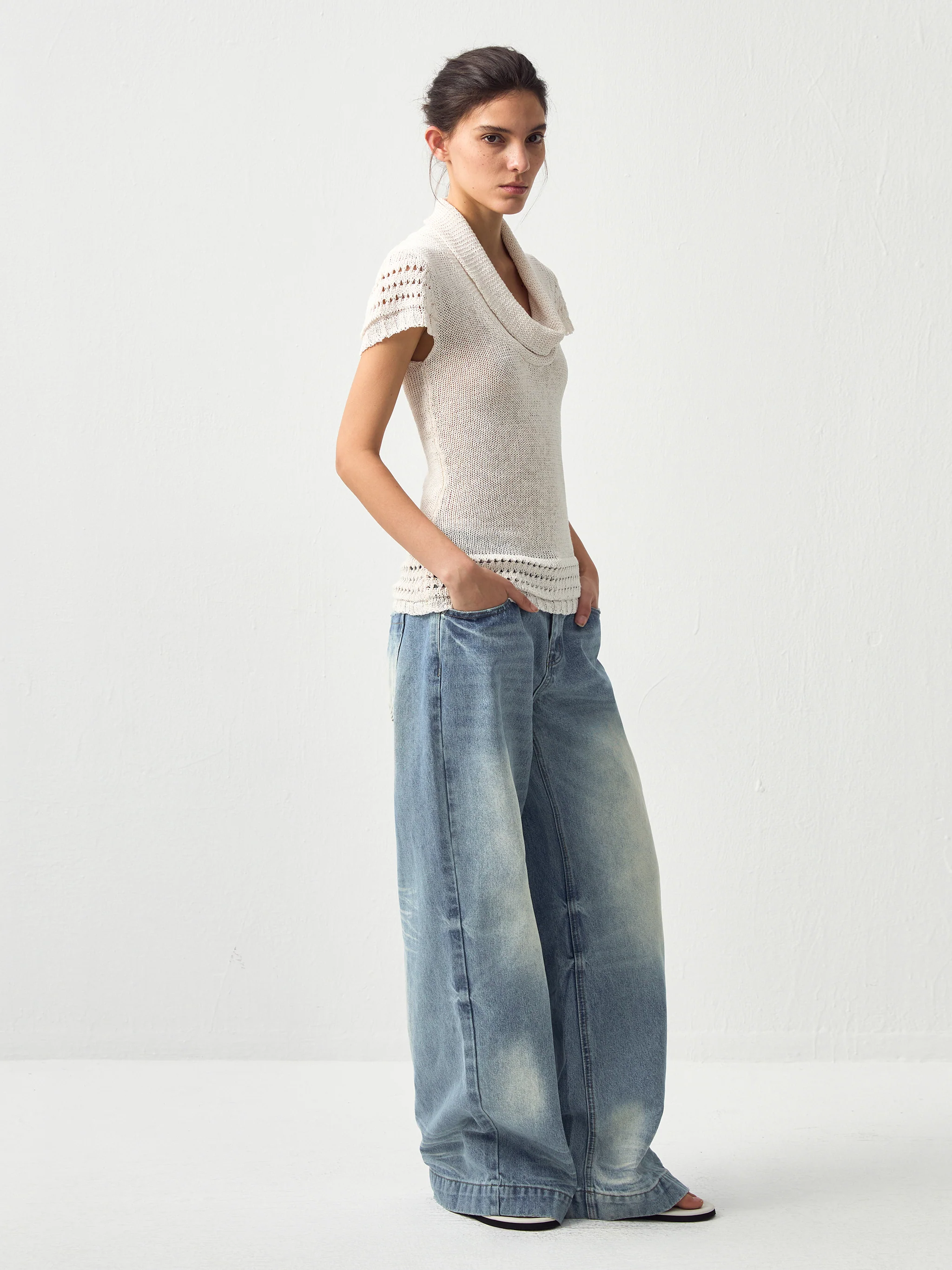 CUBIC Cowl Neck Sheer Knit Top - Image 5