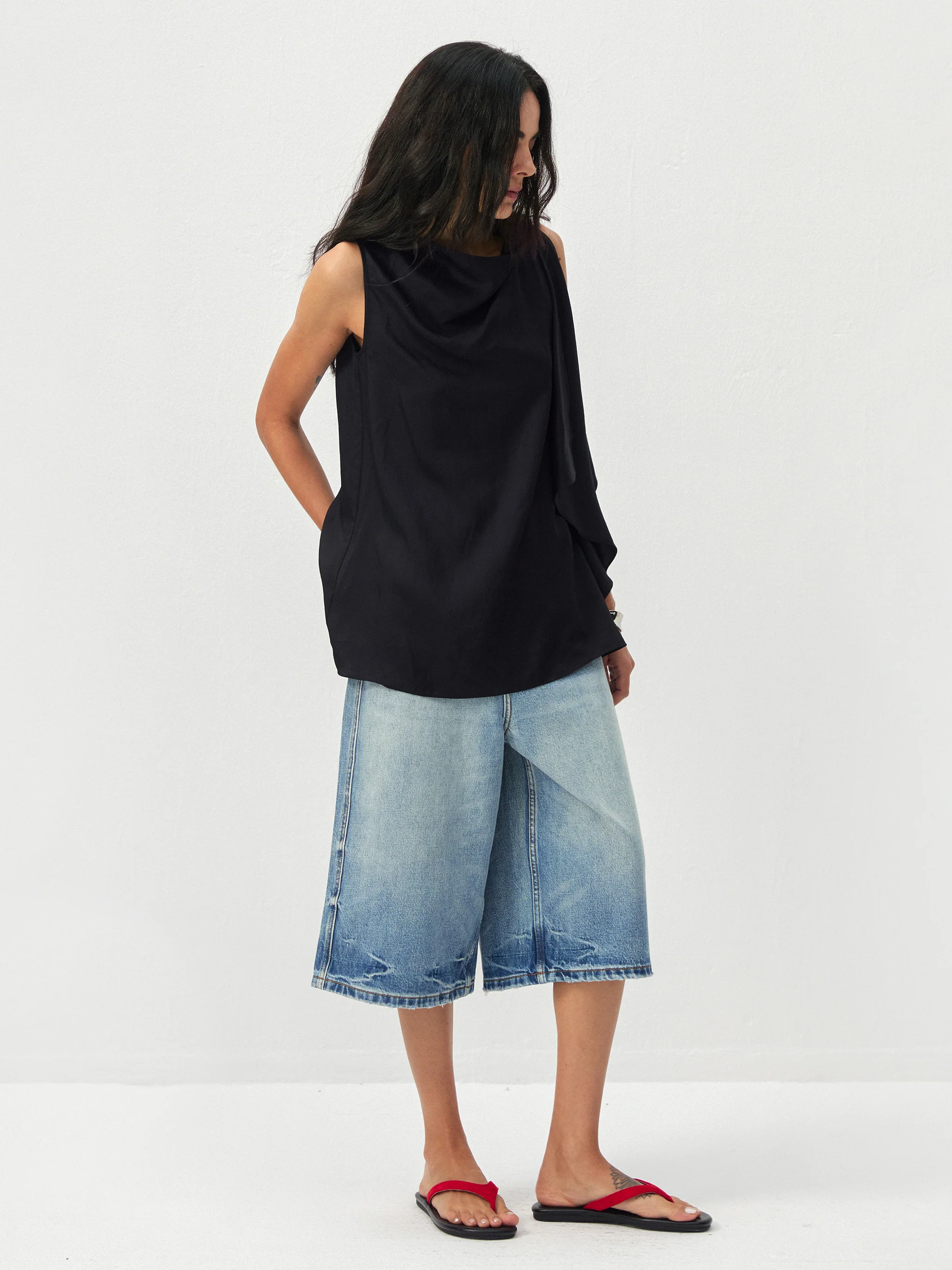 CUBIC Draped Cowl Neck Asymmetrical Sleeveless Top - Image 5