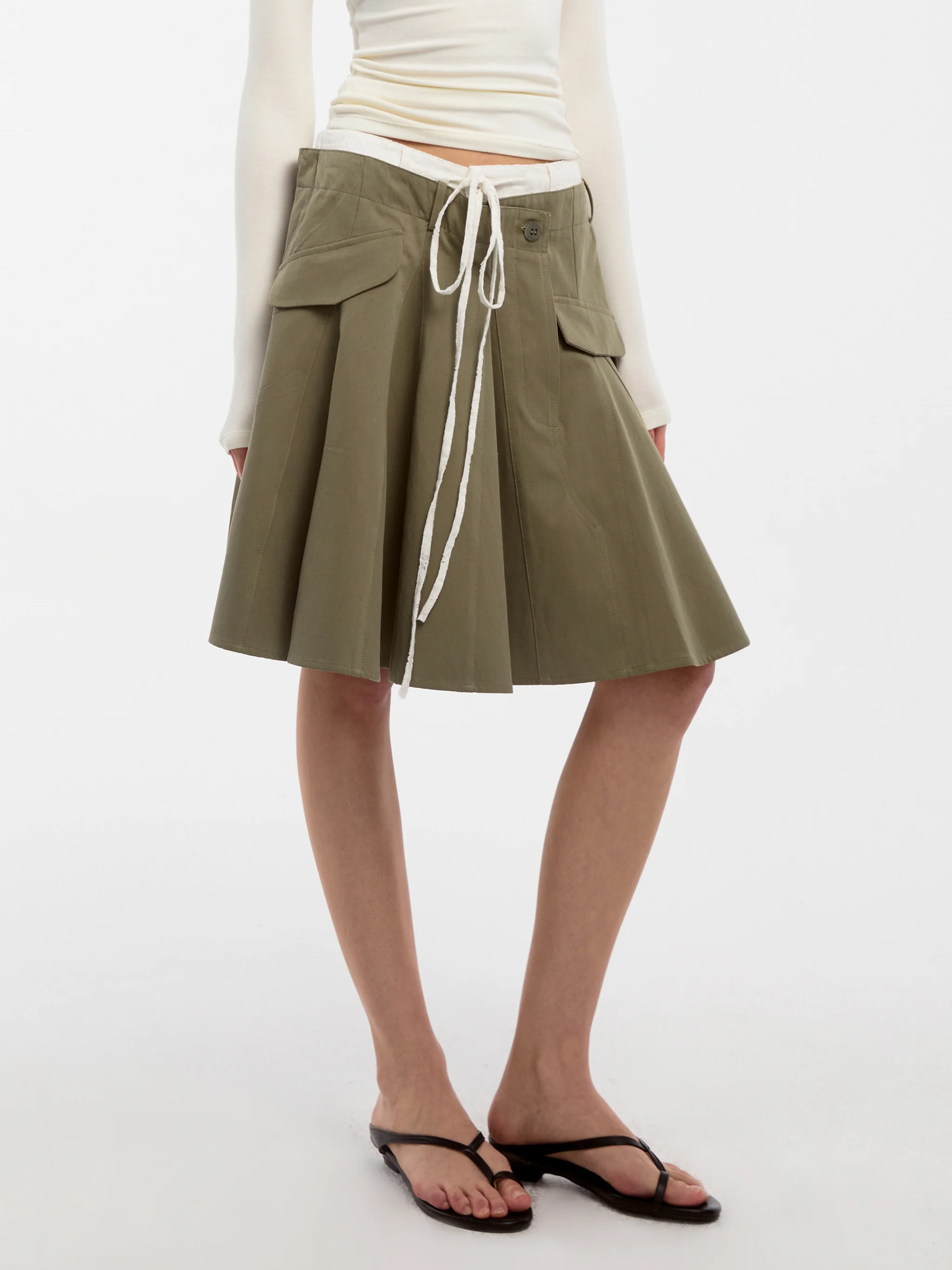 CUBIC Lace-Trimmed Drawstring Midi Skirt - Image 7