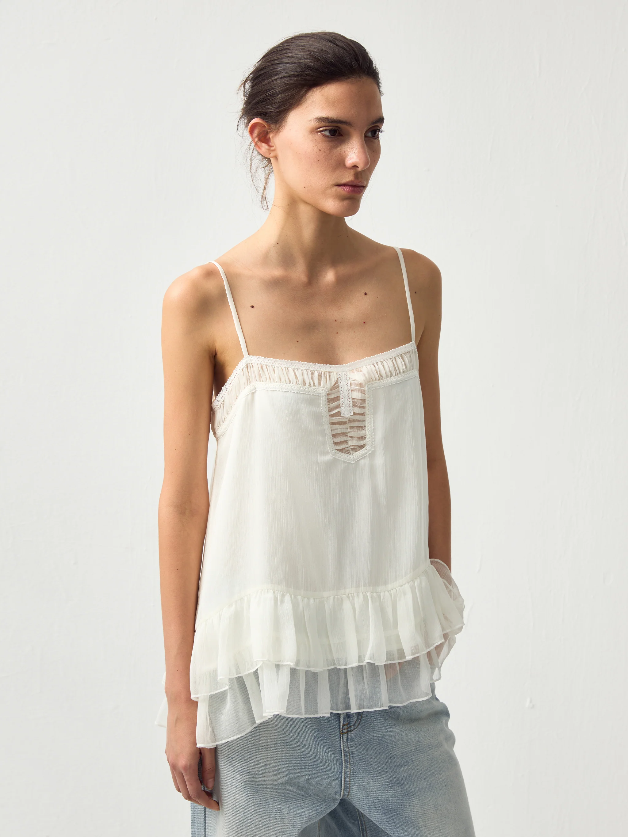 CUBIC Lace V-Neck Ruffle Floral Camisole - Image 8