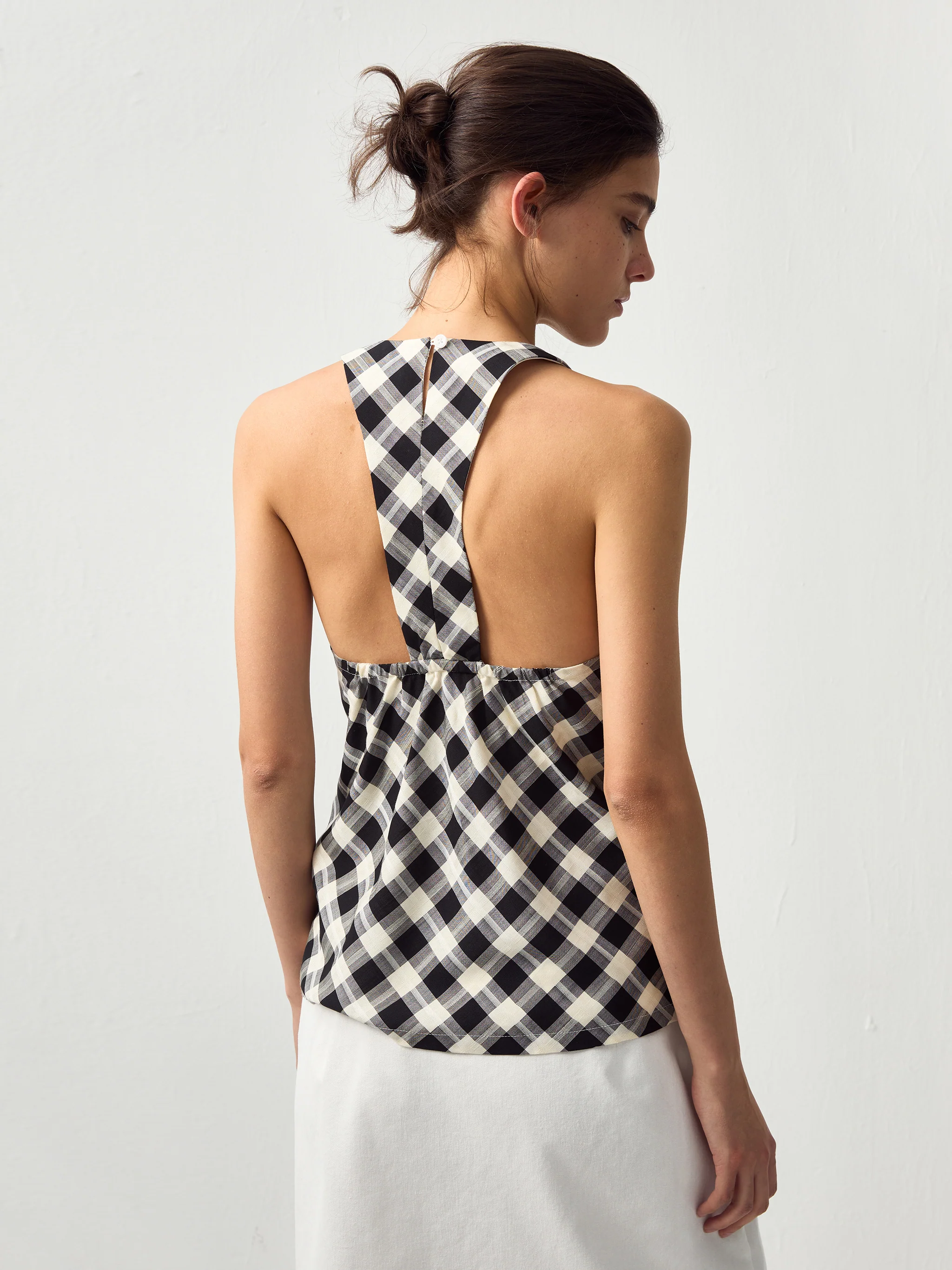 CUBIC Linen Blend Halter Check Top - Image 12