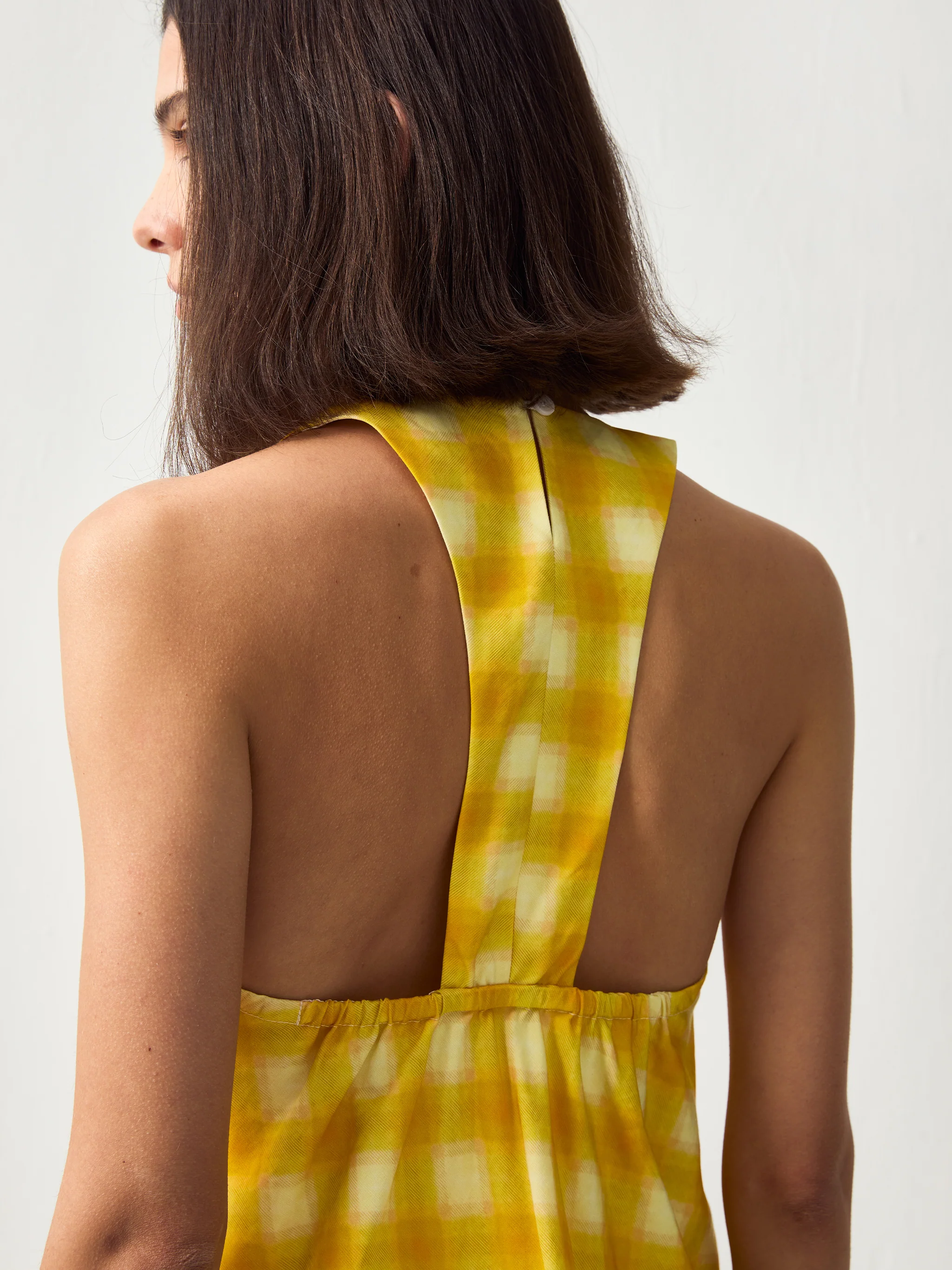 CUBIC Linen Blend Halter Check Top - Image 4
