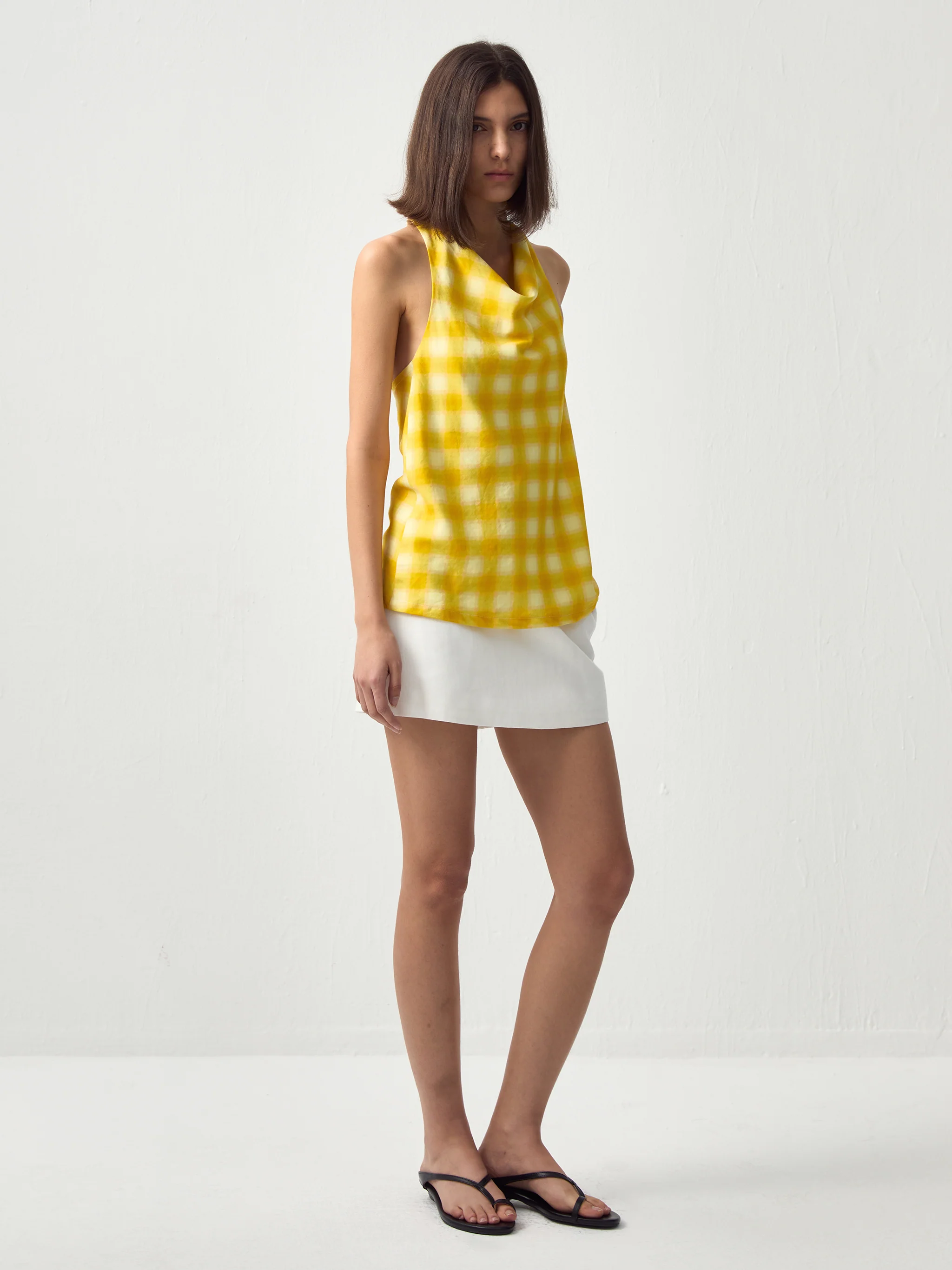 CUBIC Linen Blend Halter Check Top - Image 5