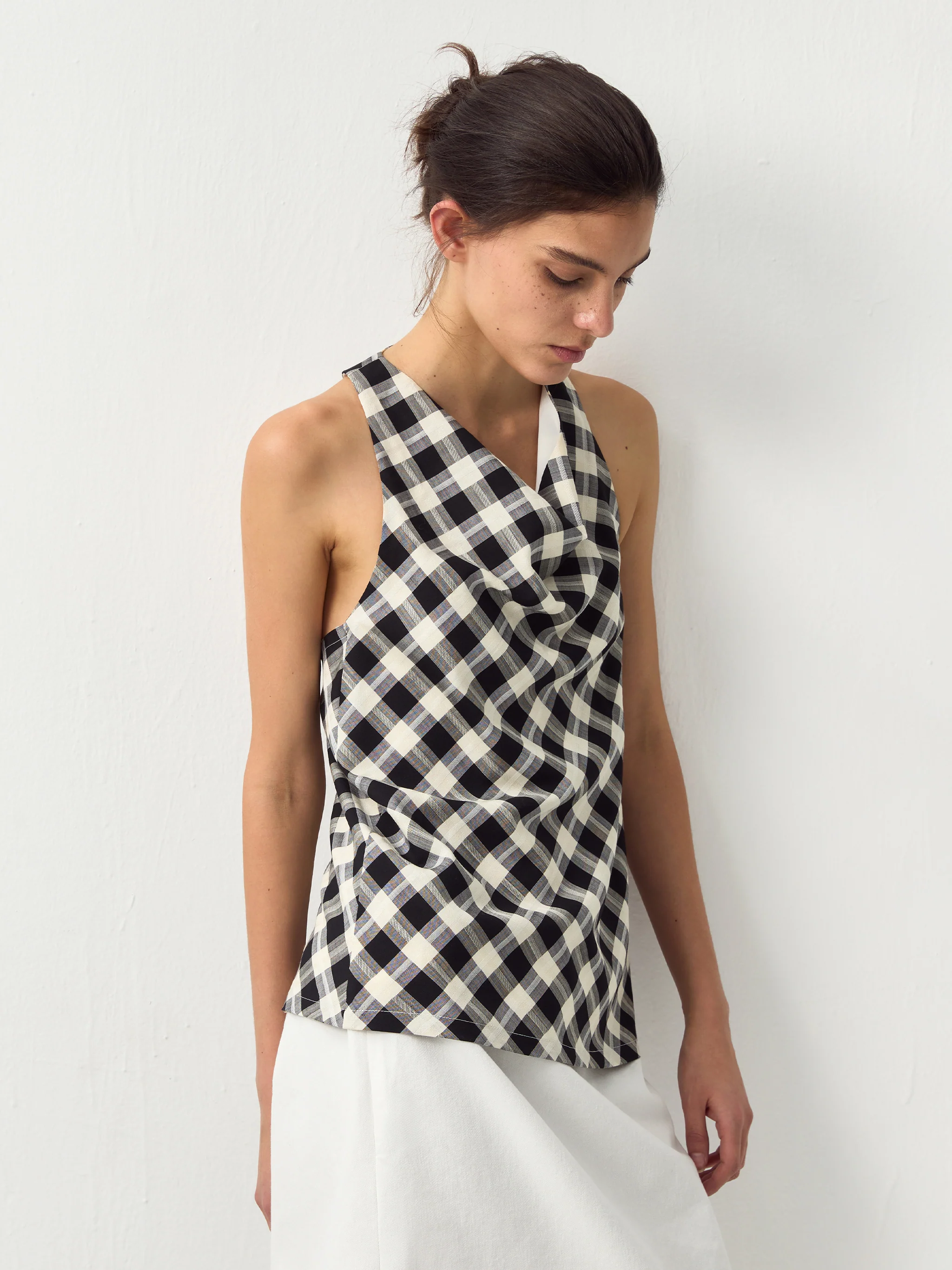 CUBIC Linen Blend Halter Check Top - Image 7