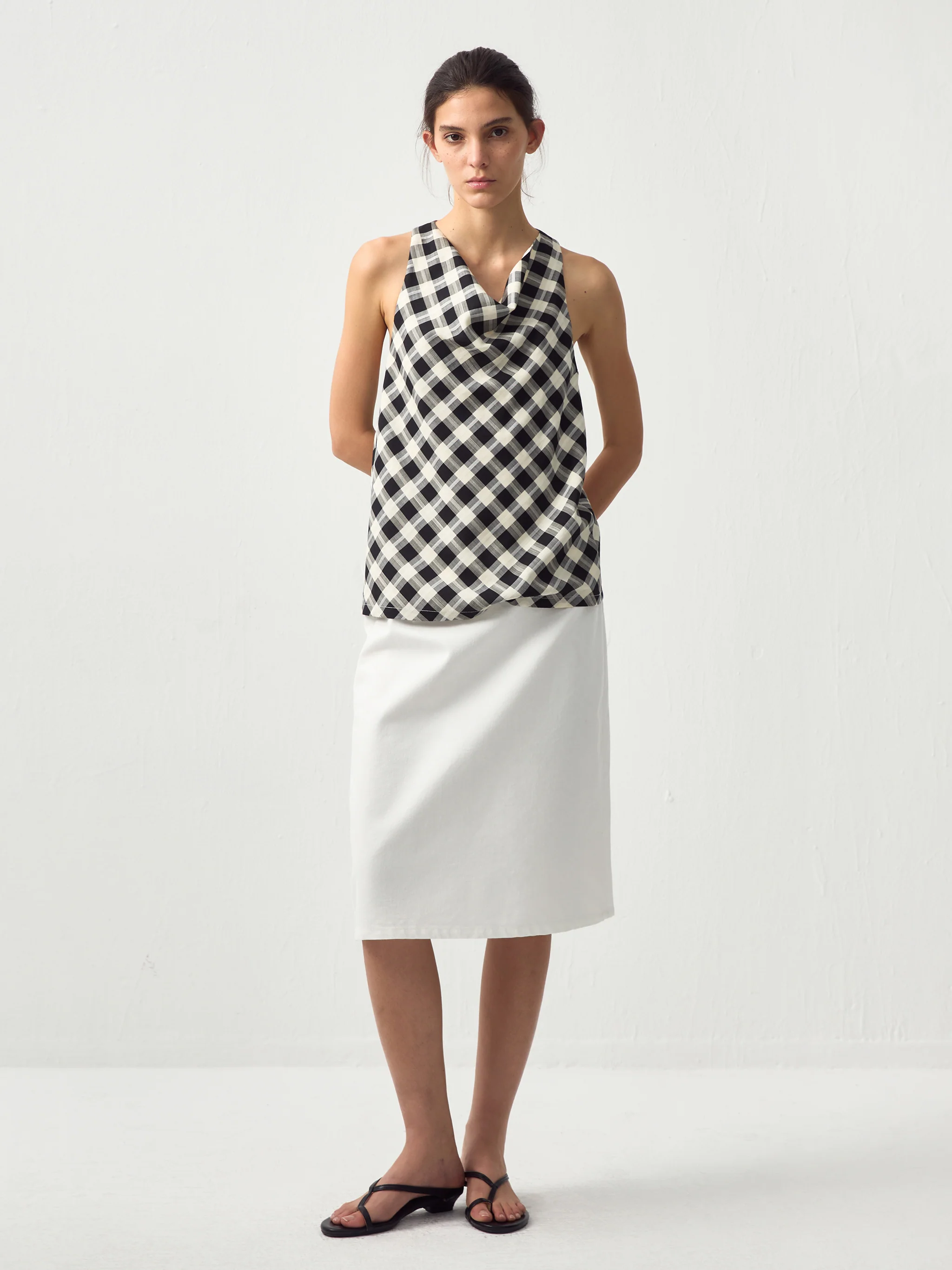 CUBIC Linen Blend Halter Check Top - Image 8