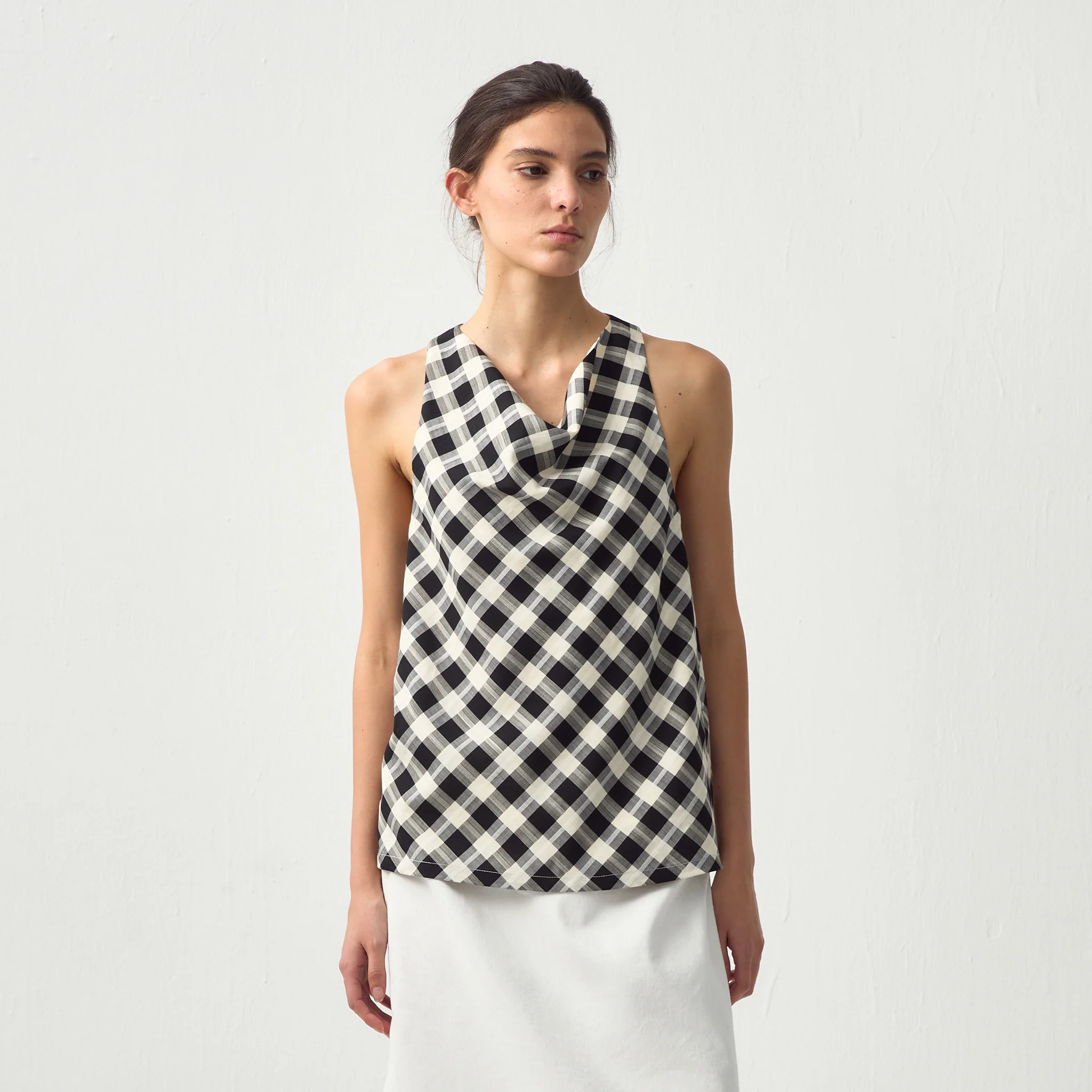 CUBIC Linen Blend Halter Check Top - Image 9