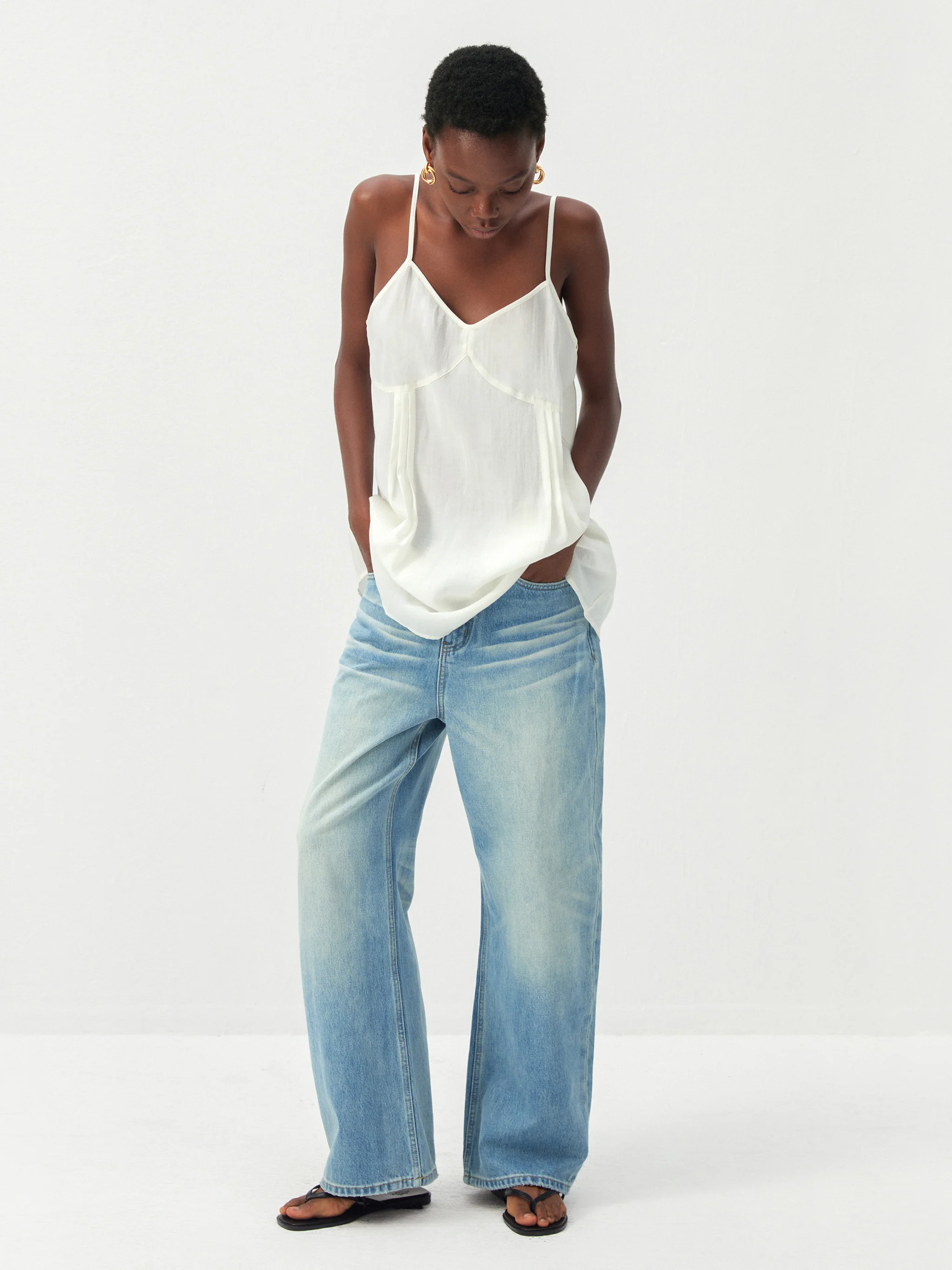 CUBIC Lyocell-Blend V-Neck Pleated Camisole
