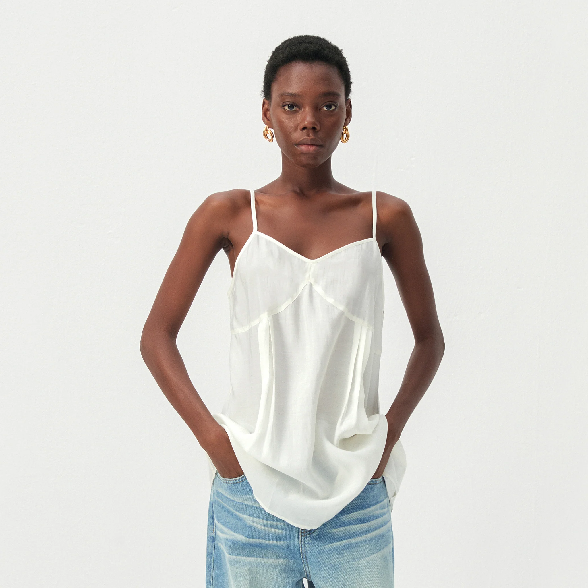 CUBIC Lyocell-Blend V-Neck Pleated Camisole - Image 3