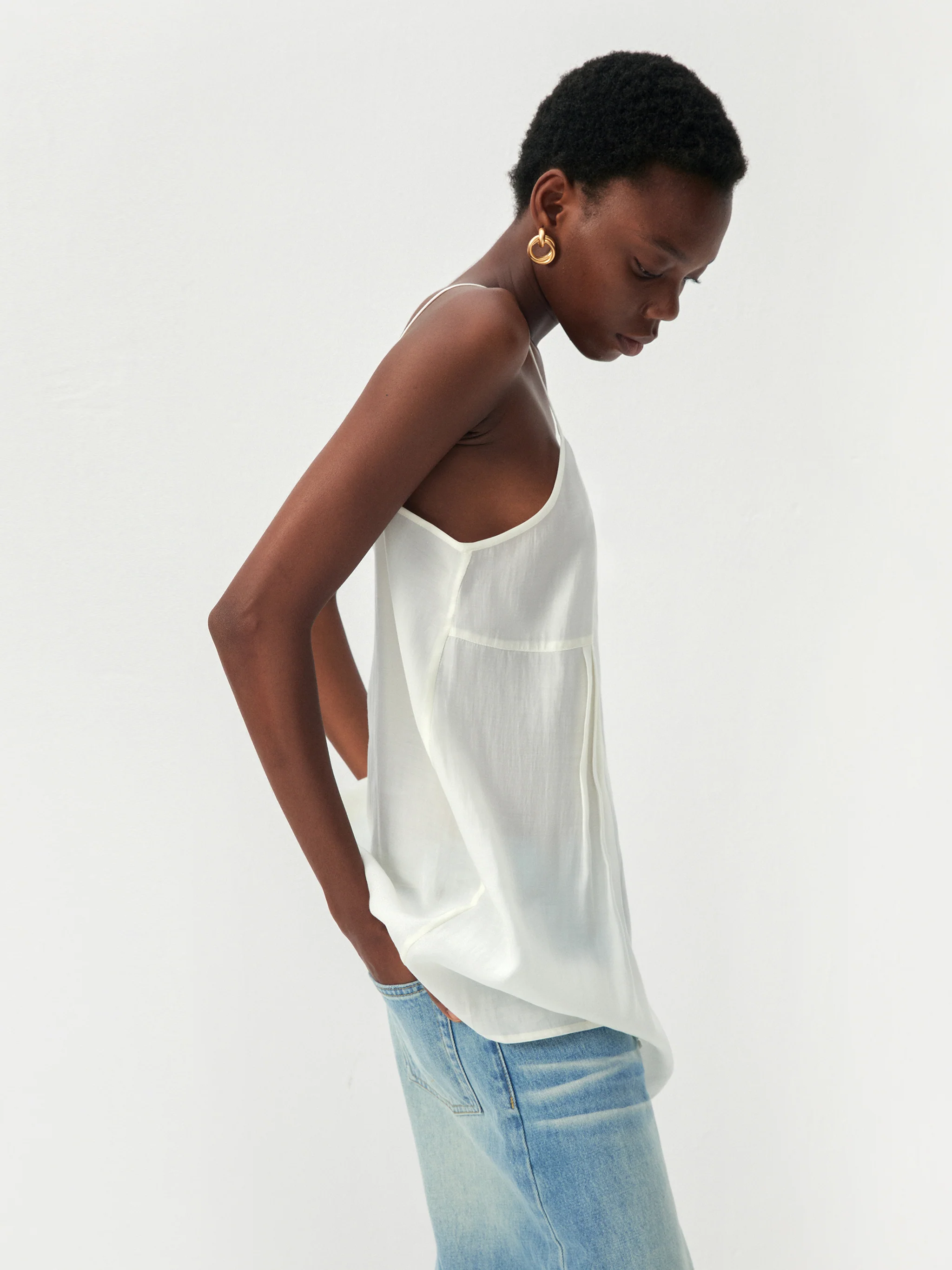 CUBIC Lyocell-Blend V-Neck Pleated Camisole - Image 4