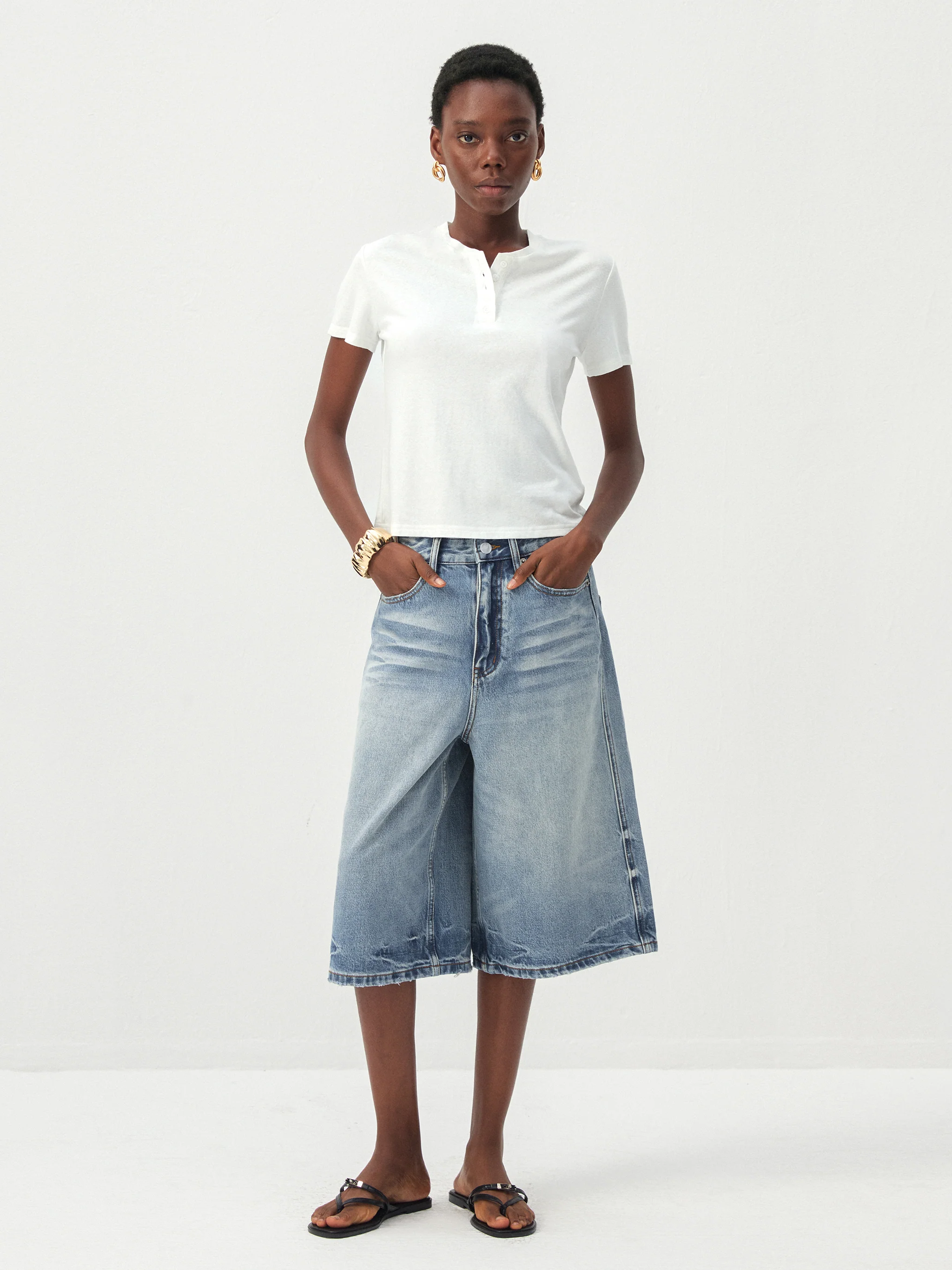 CUBIC Lyocell-Linen Blend Henley Neck Top - Image 5