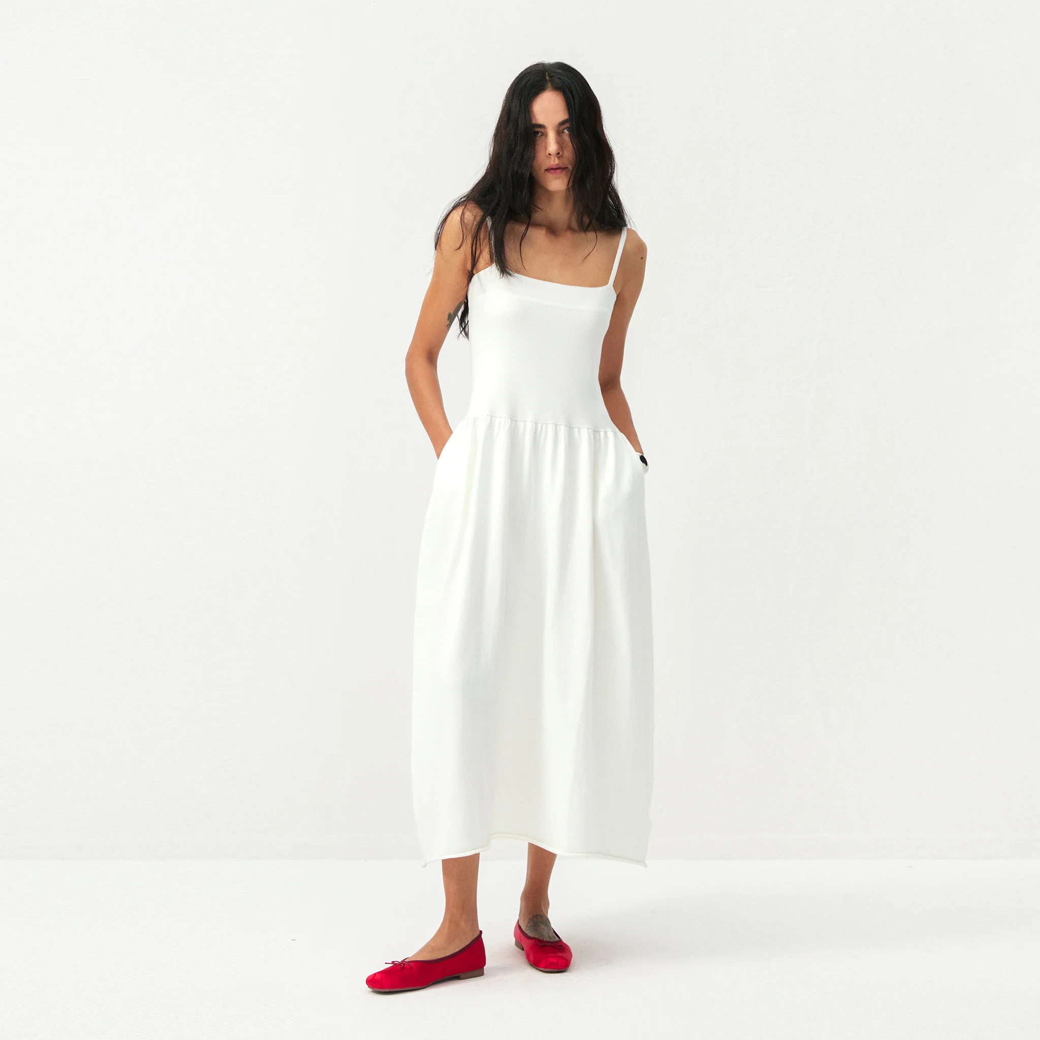 CUBIC Lyocell-Wool Blend Drop-Waist Midi Dress - Image 3