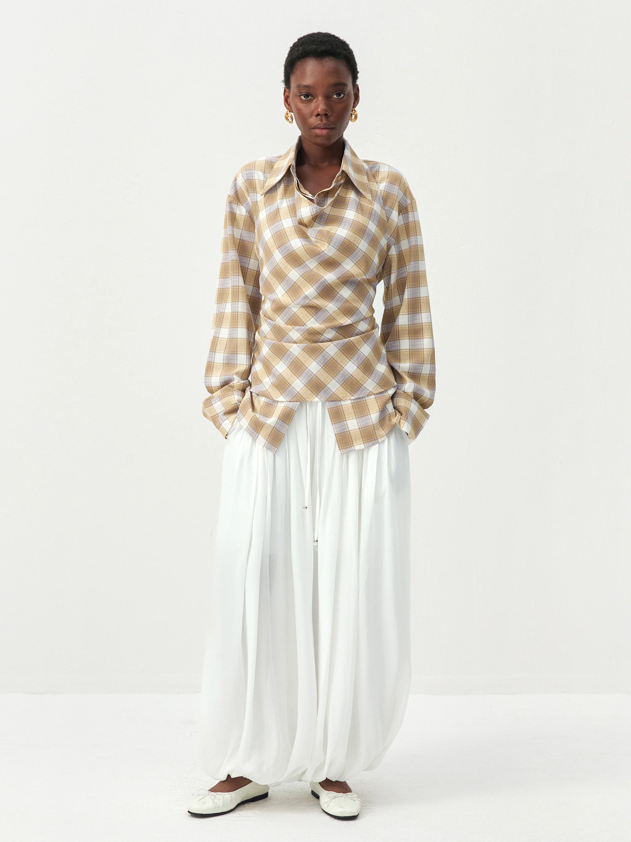 CUBIC Plaid Wrap-Effect Long Sleeve Blouse - Image 4