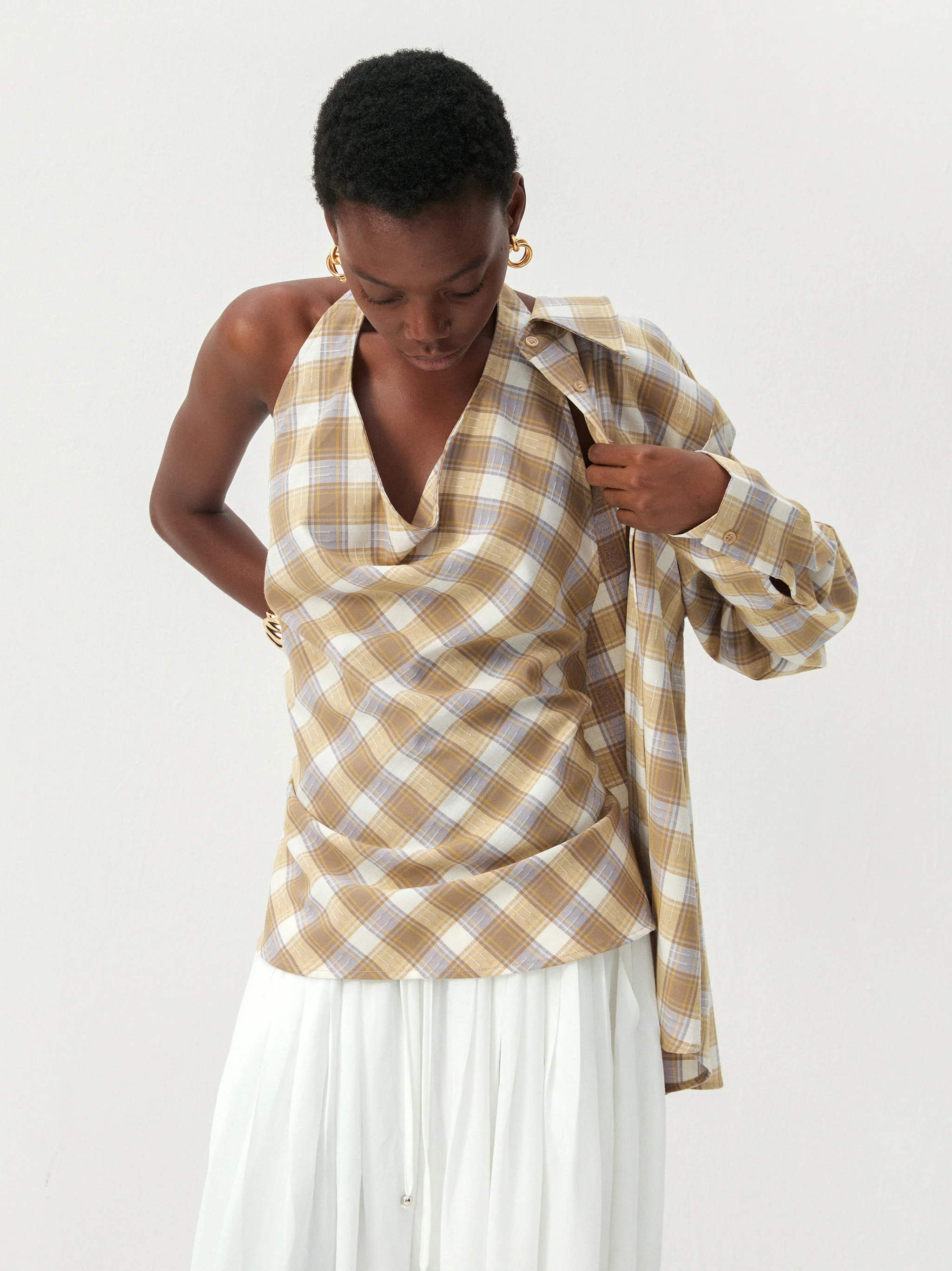 CUBIC Plaid Wrap-Effect Long Sleeve Blouse - Image 5