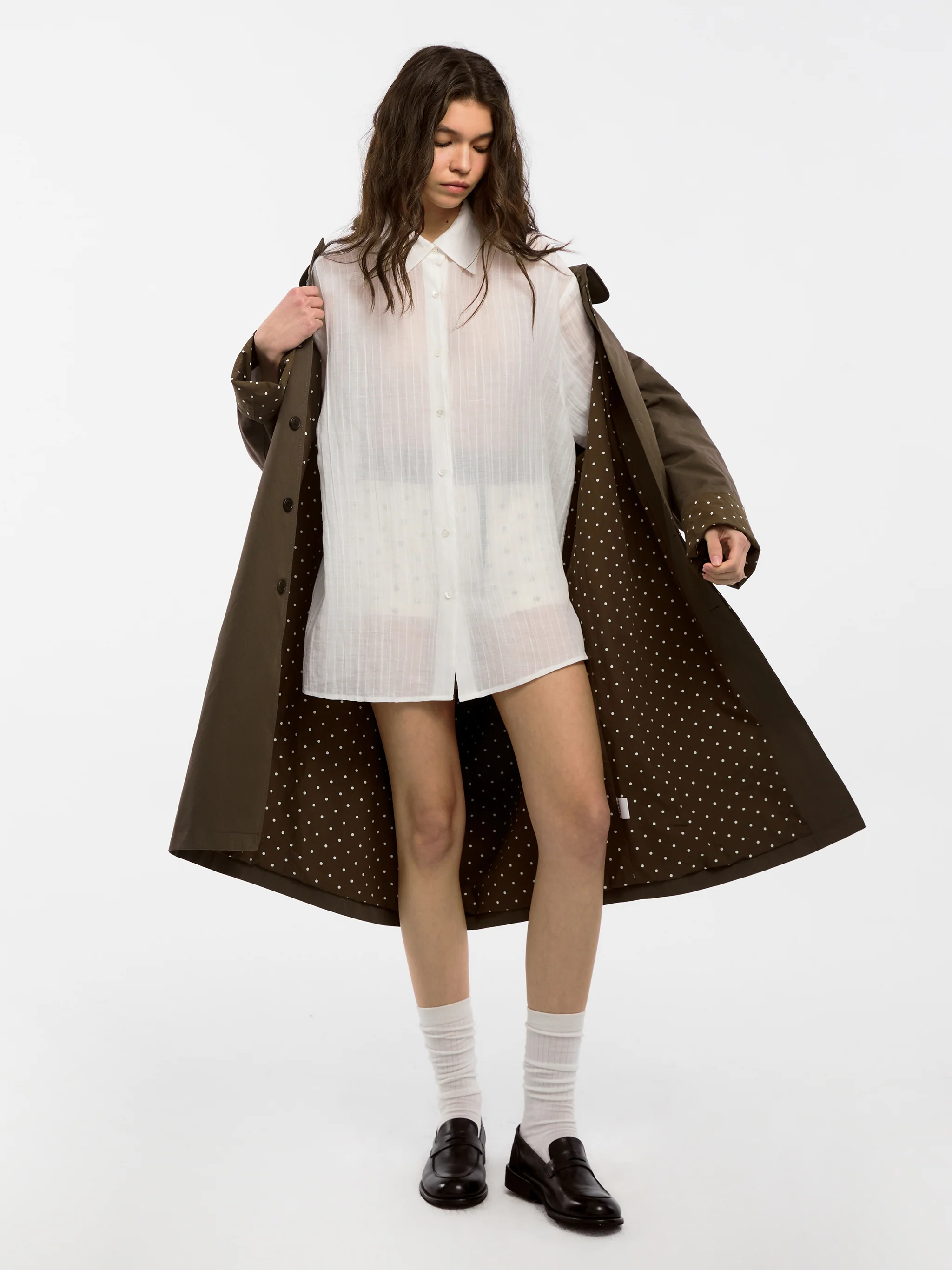 CUBIC Polka Dot Design Patchwork Trench Coat (Pre order: White) - Image 10