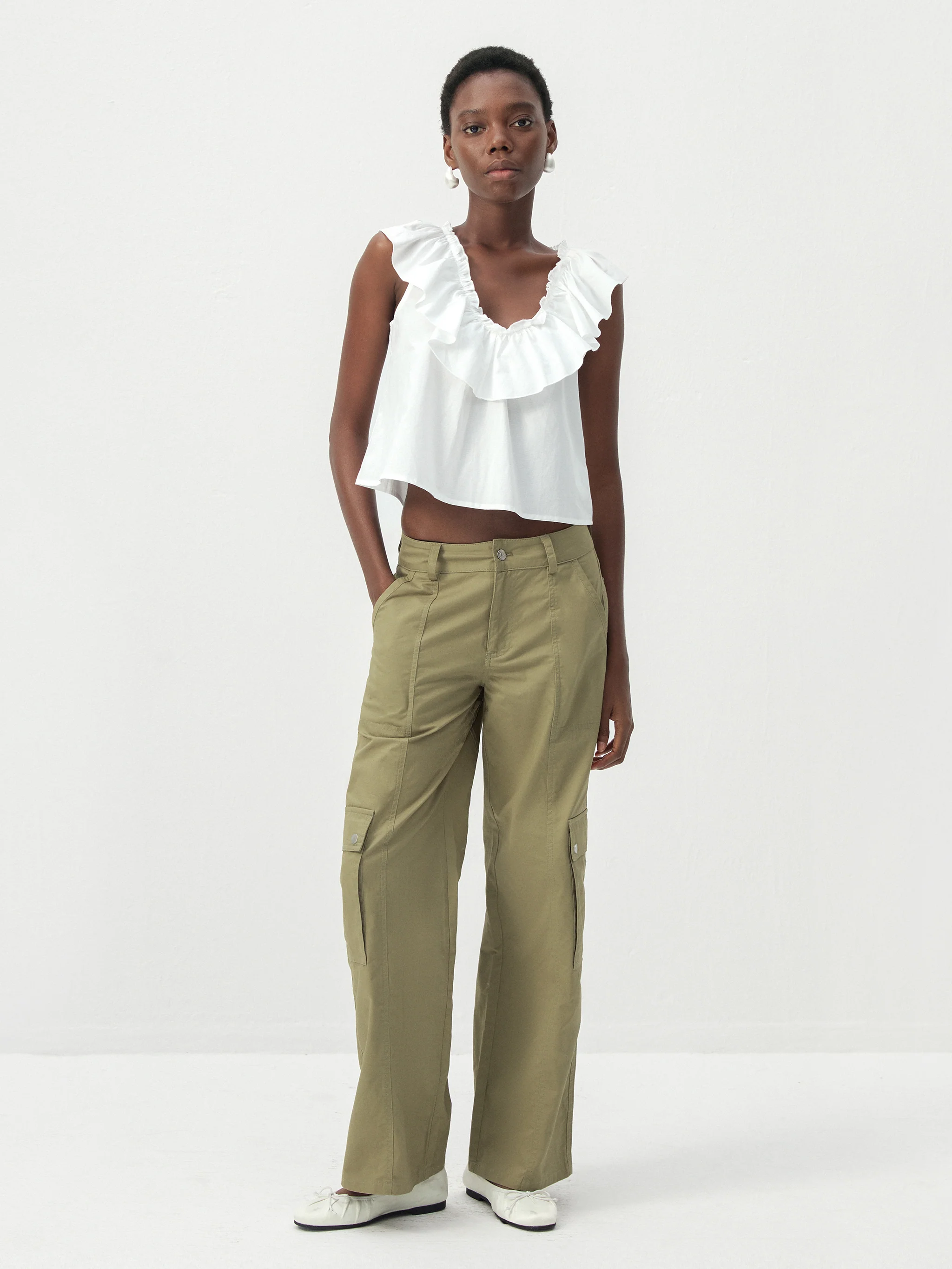 CUBIC Ruffle V-Neck Sleeveless Blouse - Image 2