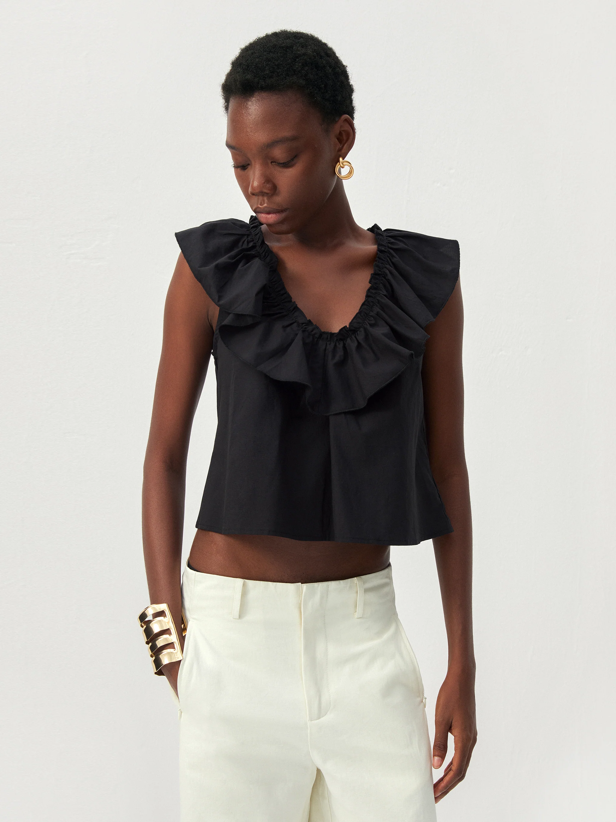 CUBIC Ruffle V-Neck Sleeveless Blouse - Image 8