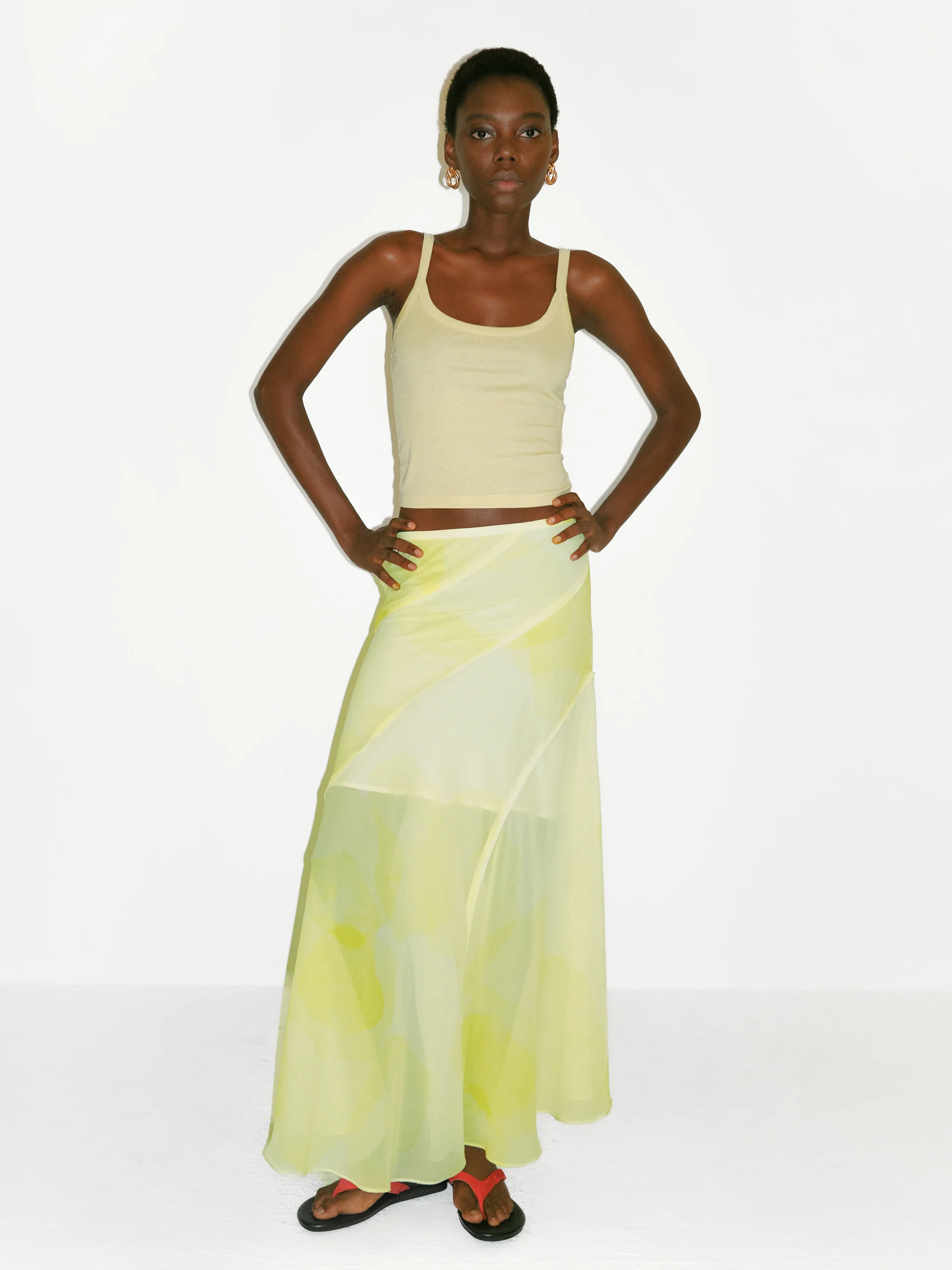 CUBIC Sheer Abstract Print Chiffon Maxi Skirt
