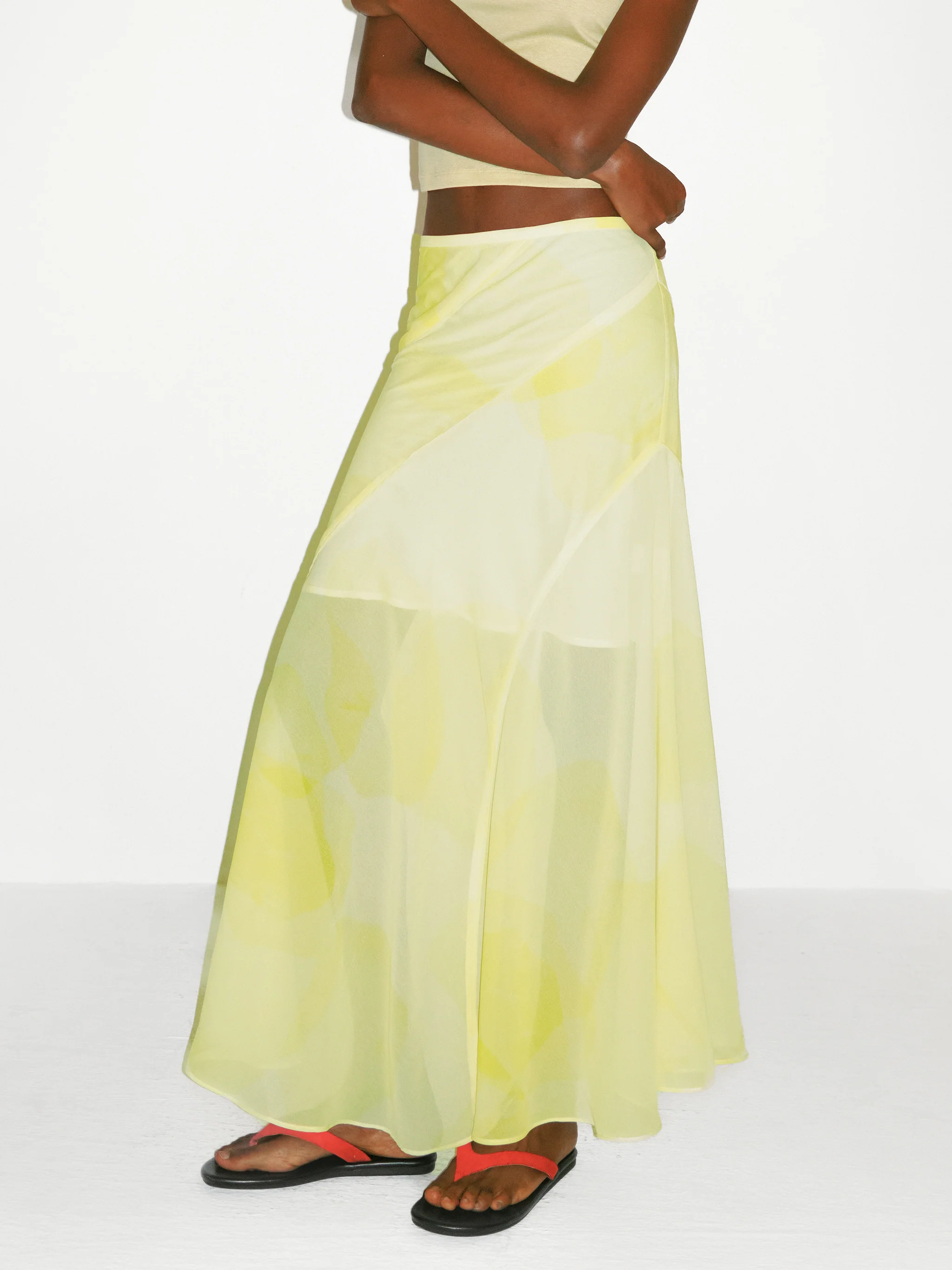 CUBIC Sheer Abstract Print Chiffon Maxi Skirt - Image 2