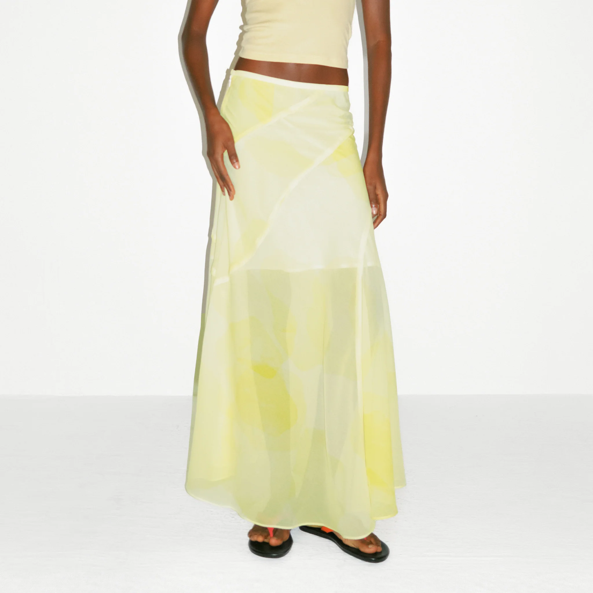 CUBIC Sheer Abstract Print Chiffon Maxi Skirt - Image 3