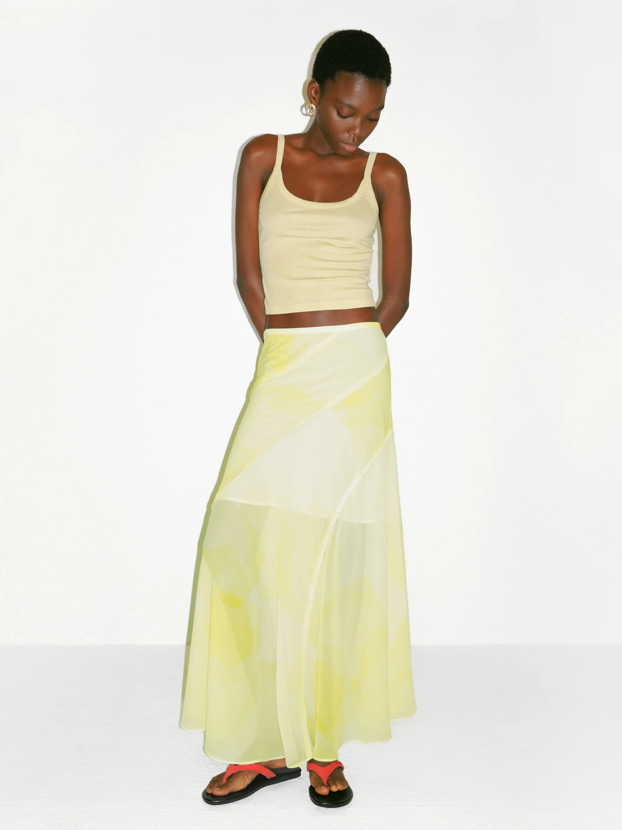 CUBIC Sheer Abstract Print Chiffon Maxi Skirt - Image 4