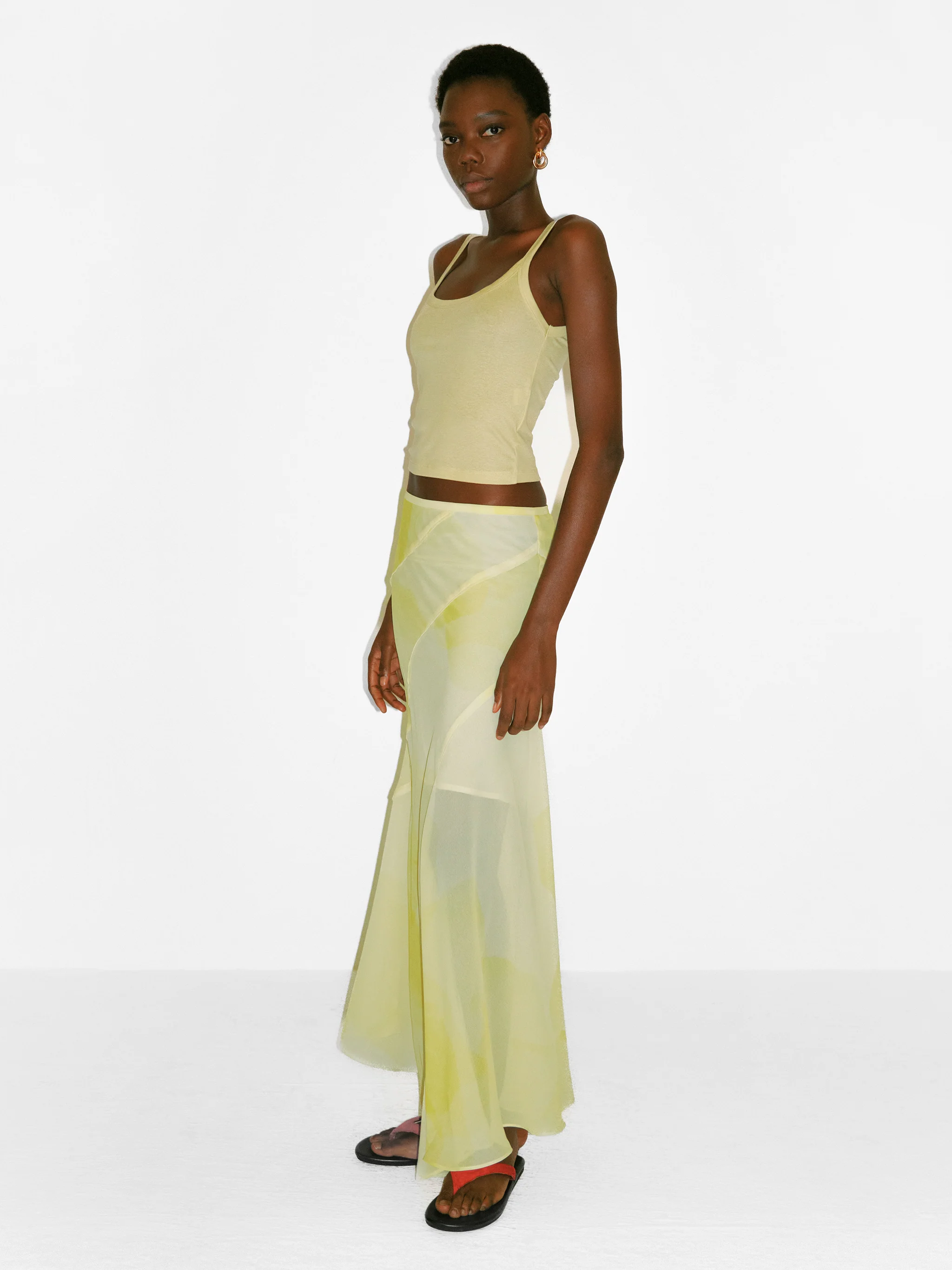 CUBIC Sheer Abstract Print Chiffon Maxi Skirt - Image 5