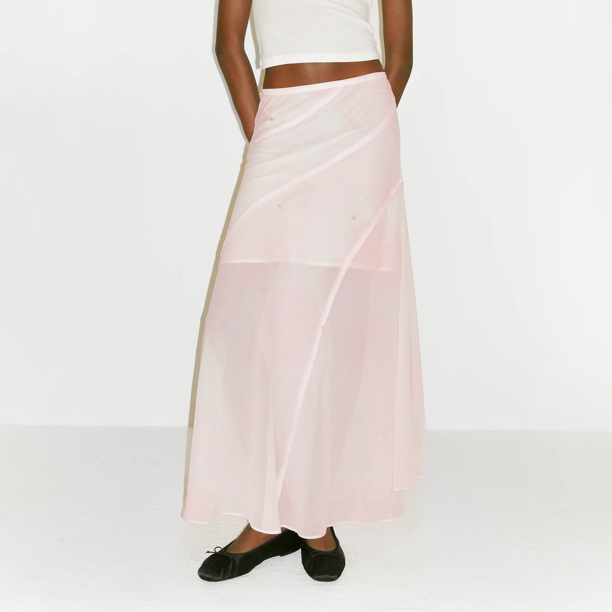 CUBIC Sheer Abstract Print Chiffon Maxi Skirt - Image 9