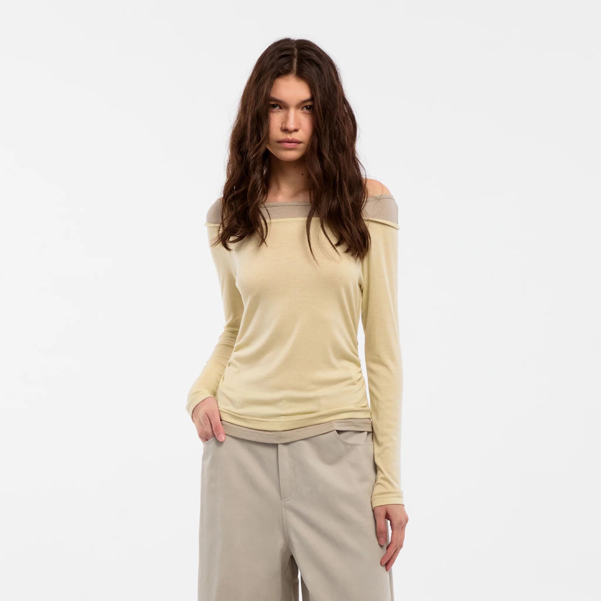 CUBIC Tencel Wool Blend Off-Shoulder T-Shirt - Image 3