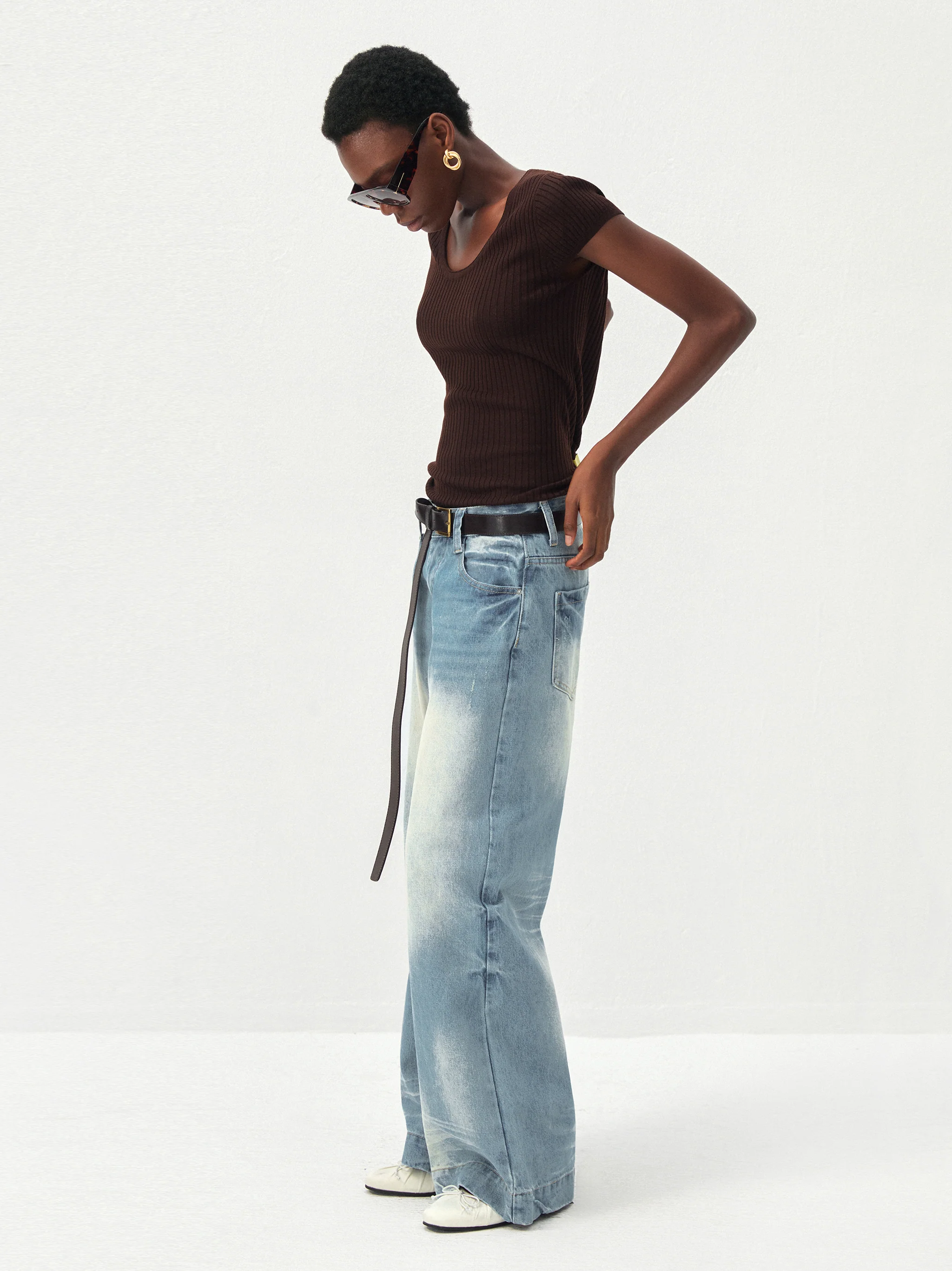 CUBIC Wool-Blend Ribbed Scoop Neck Knit Top - Image 10