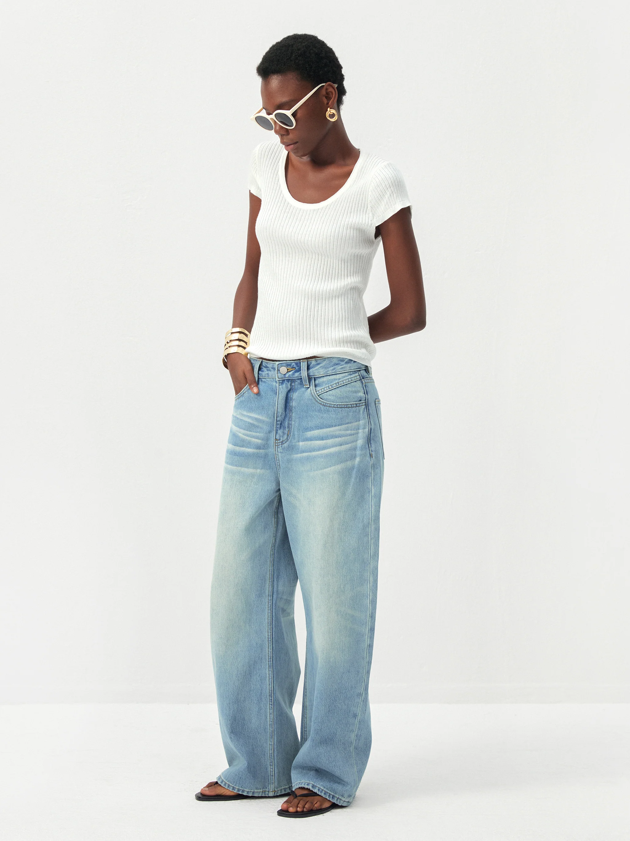 CUBIC Wool-Blend Ribbed Scoop Neck Knit Top - Image 12