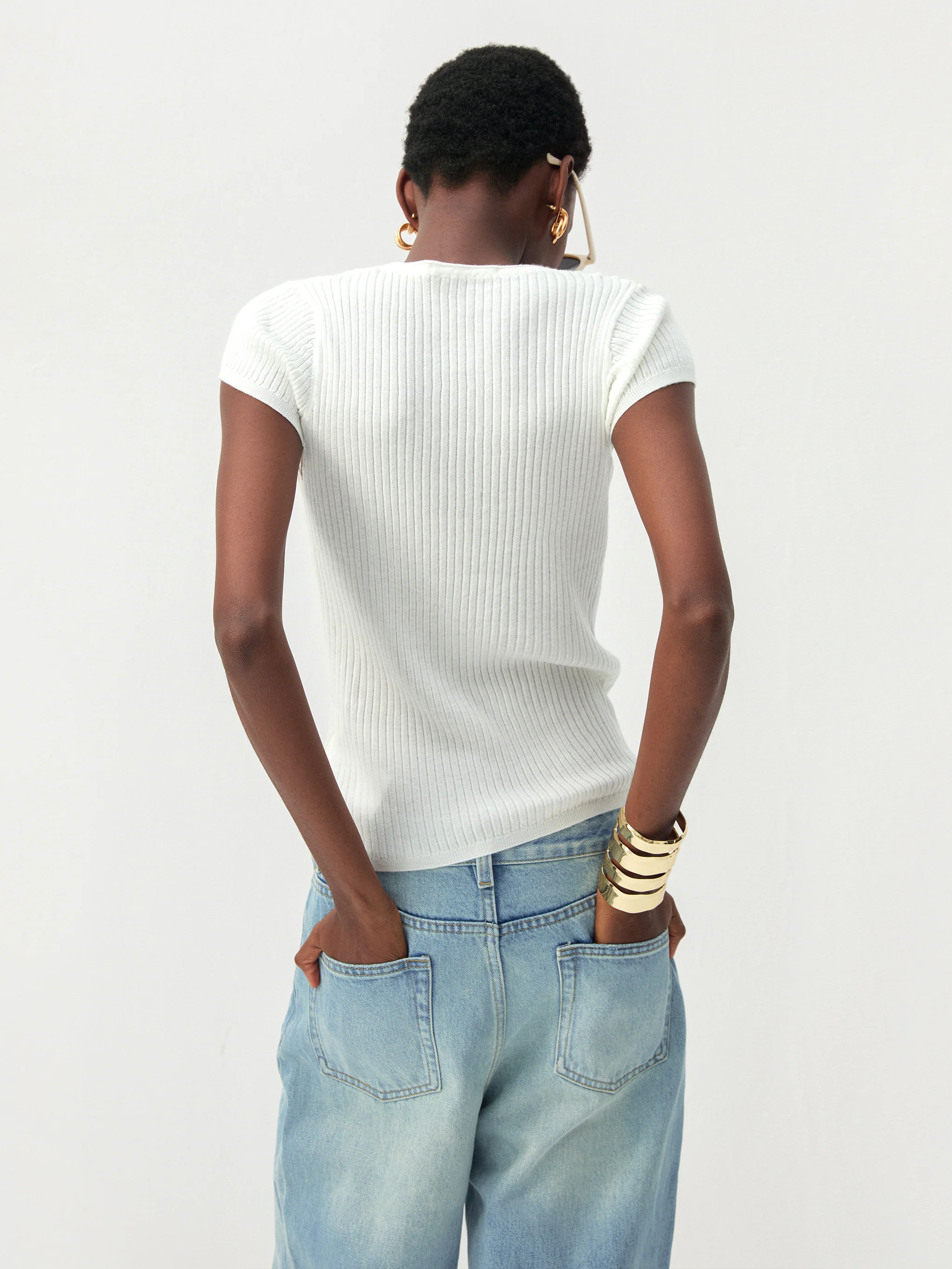 CUBIC Wool-Blend Ribbed Scoop Neck Knit Top - Image 15