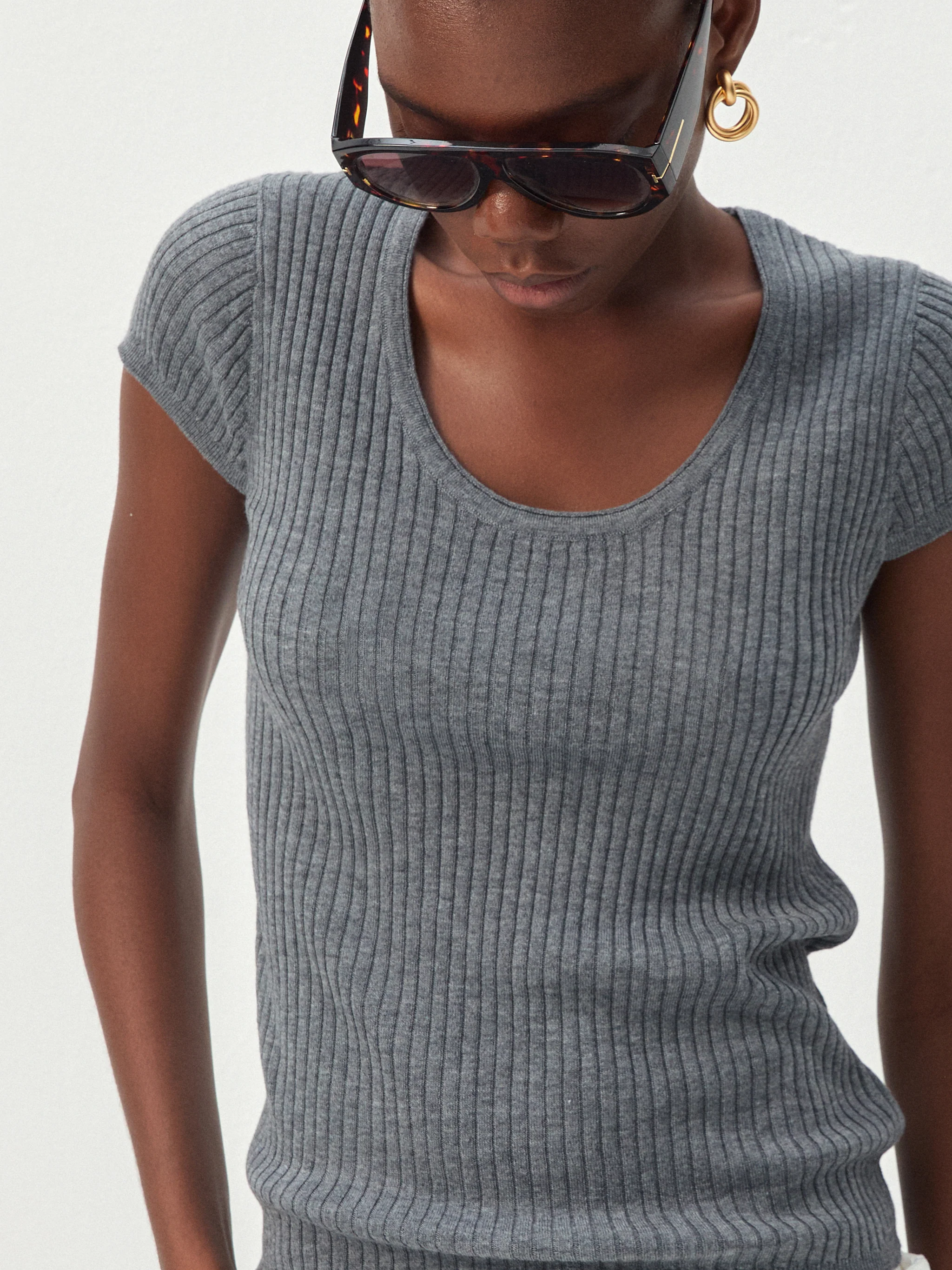 CUBIC Wool-Blend Ribbed Scoop Neck Knit Top - Image 2