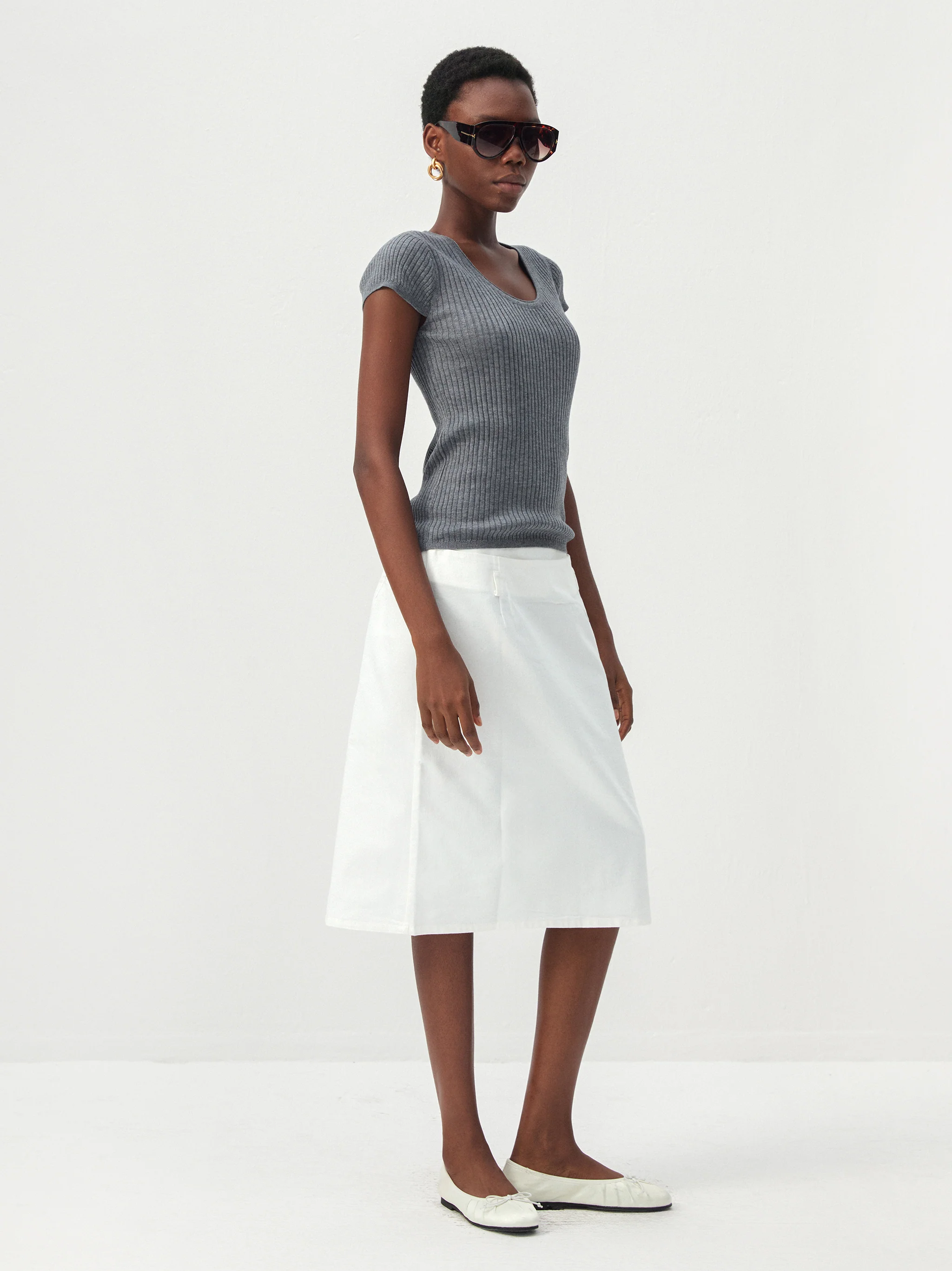 CUBIC Wool-Blend Ribbed Scoop Neck Knit Top - Image 4