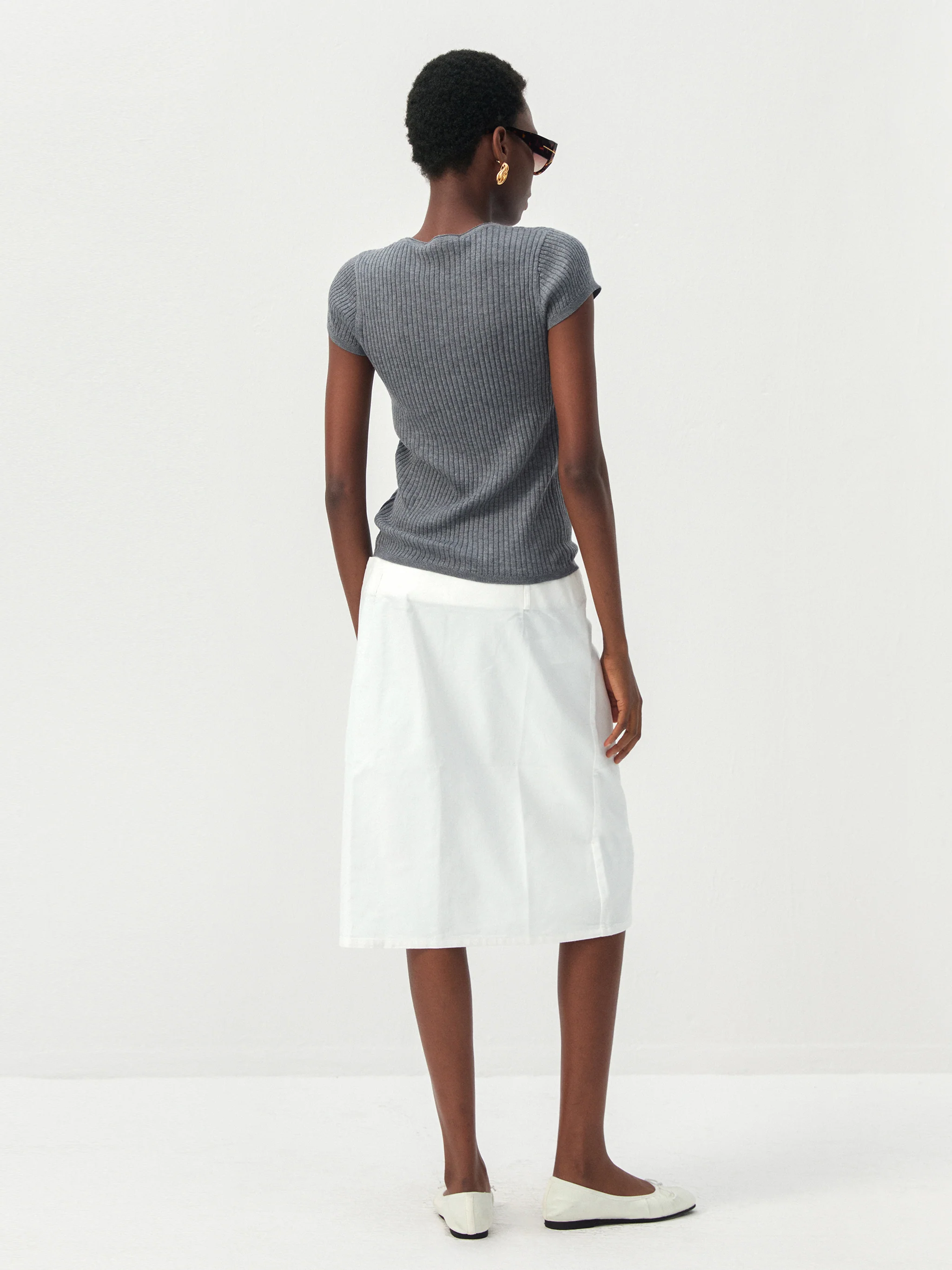 CUBIC Wool-Blend Ribbed Scoop Neck Knit Top - Image 5