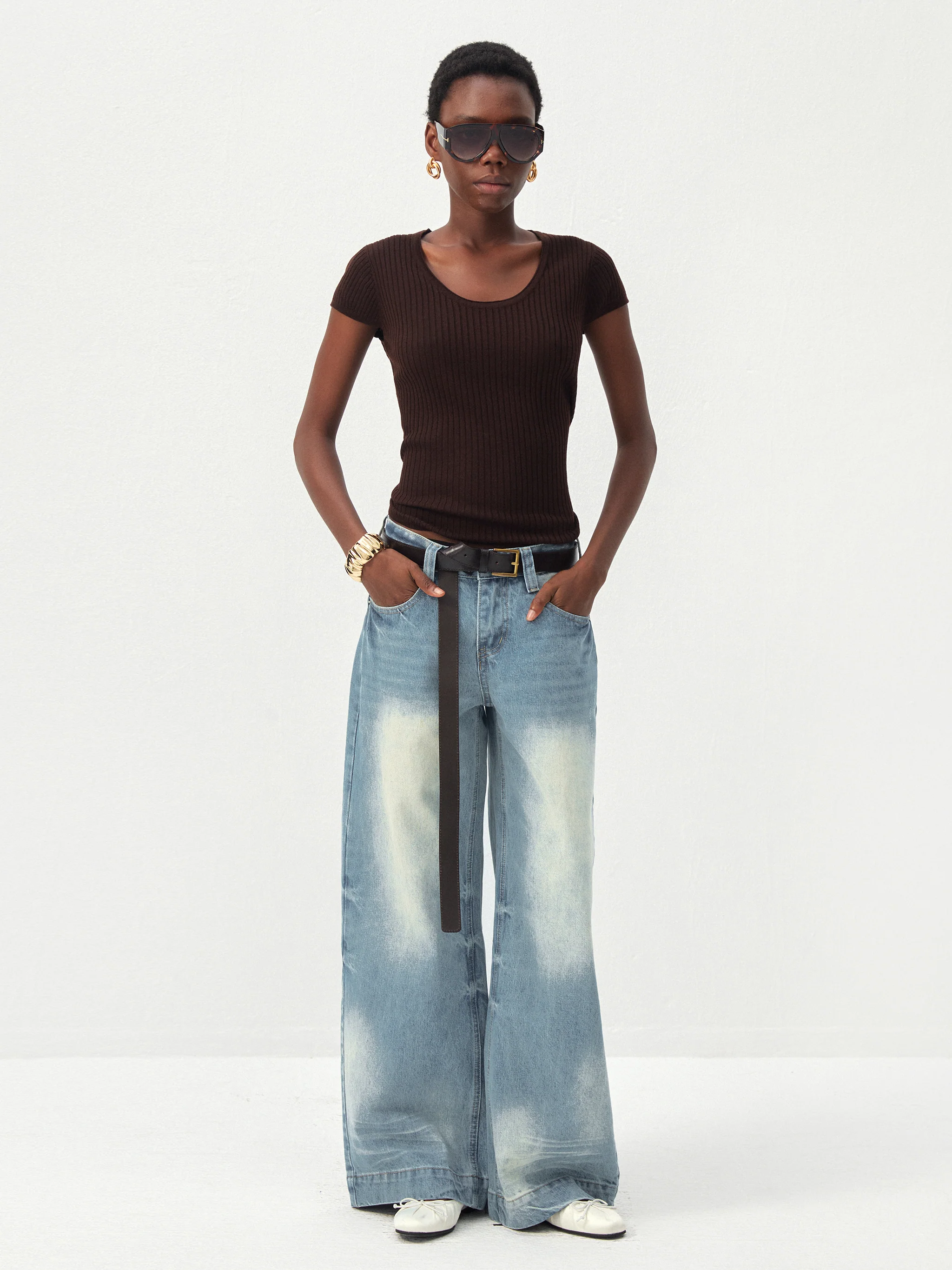 CUBIC Wool-Blend Ribbed Scoop Neck Knit Top - Image 7