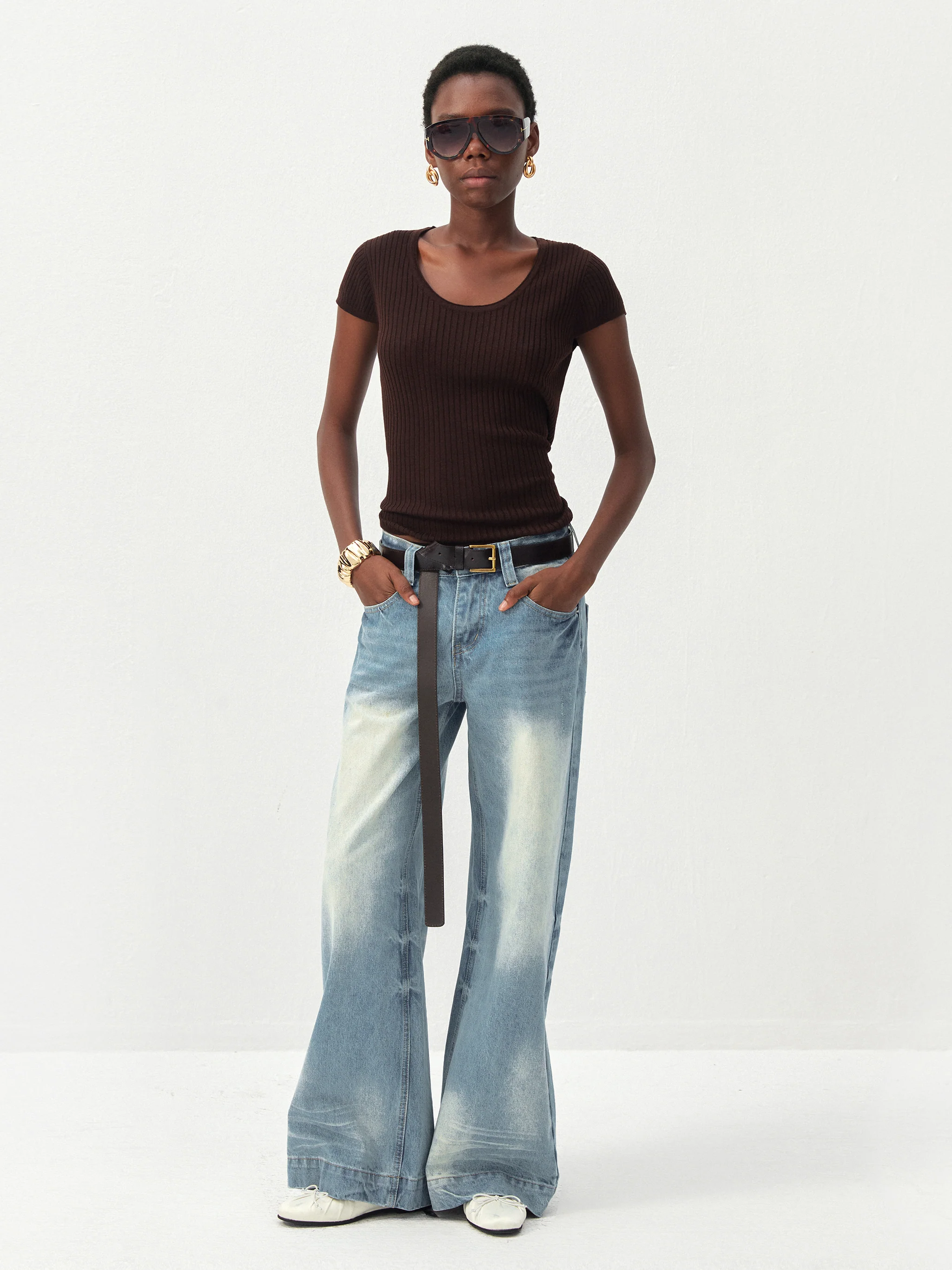 CUBIC Wool-Blend Ribbed Scoop Neck Knit Top - Image 9