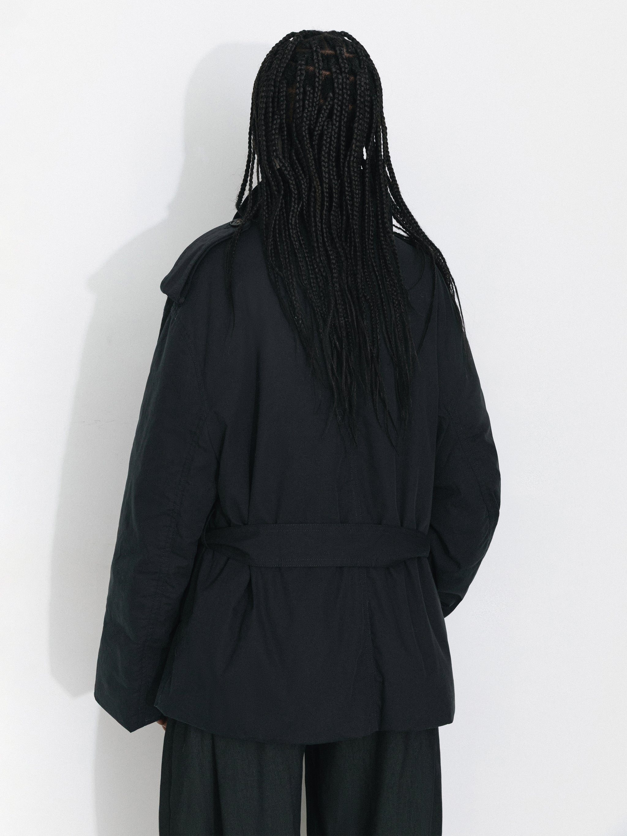 Dark Oversized Waist-Cinched Down Coat - Image 12