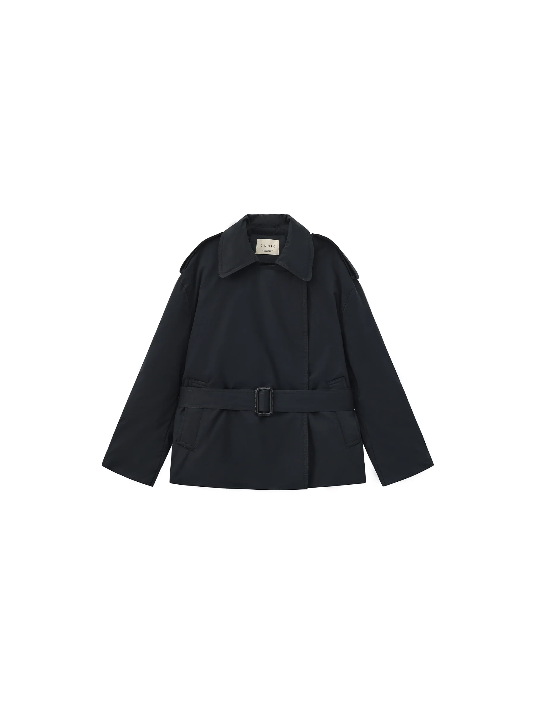 Dark Oversized Waist-Cinched Down Coat - Image 13