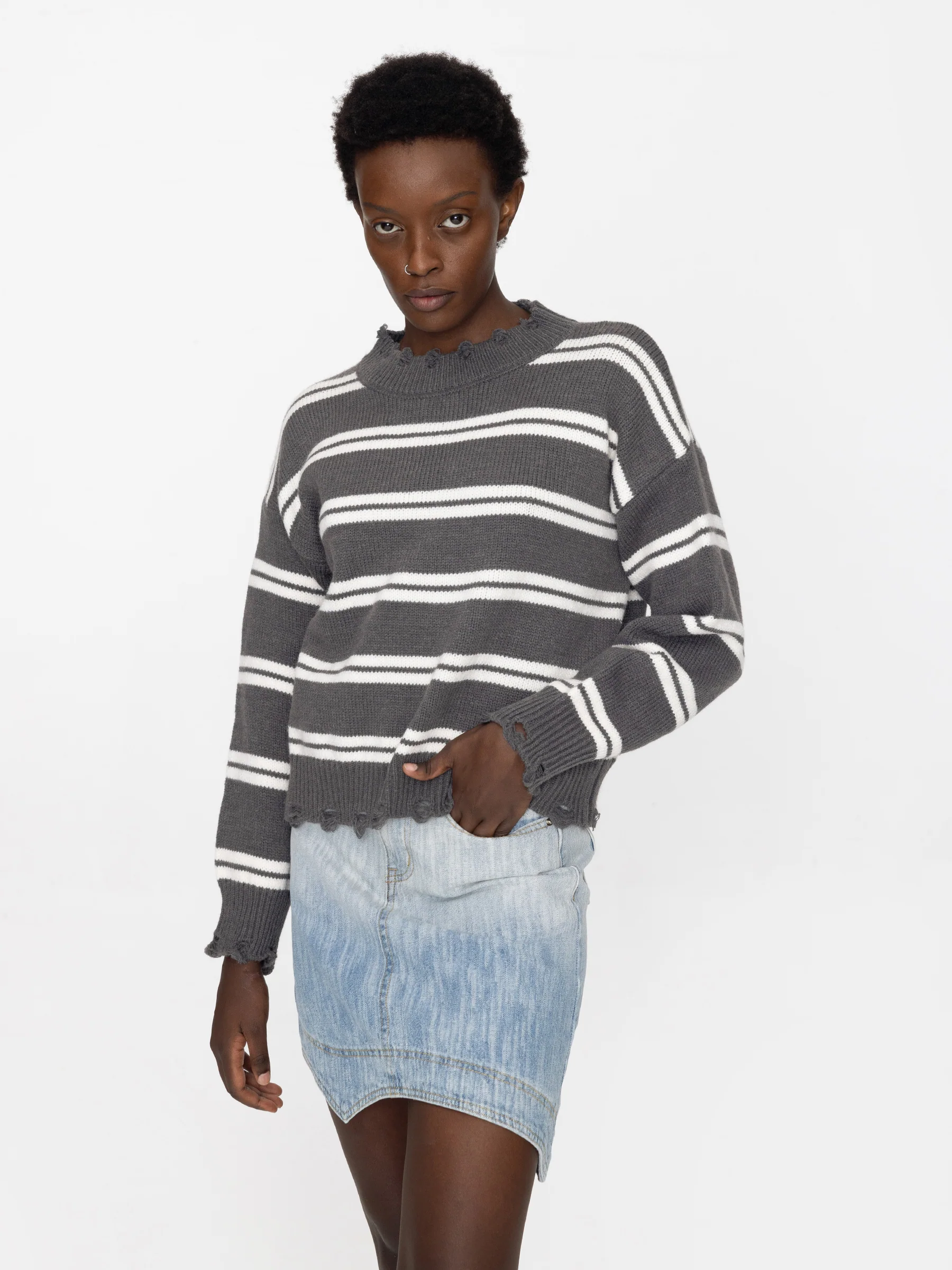 Distressed Striped Knit Sweater - Image 6