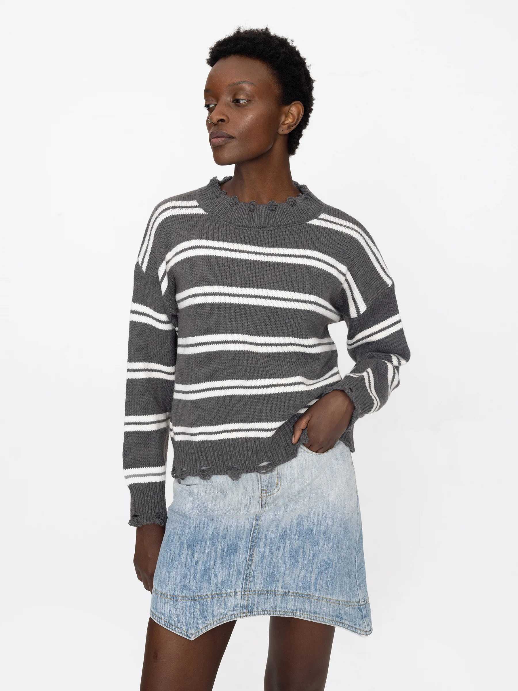 Distressed Striped Knit Sweater - Image 7