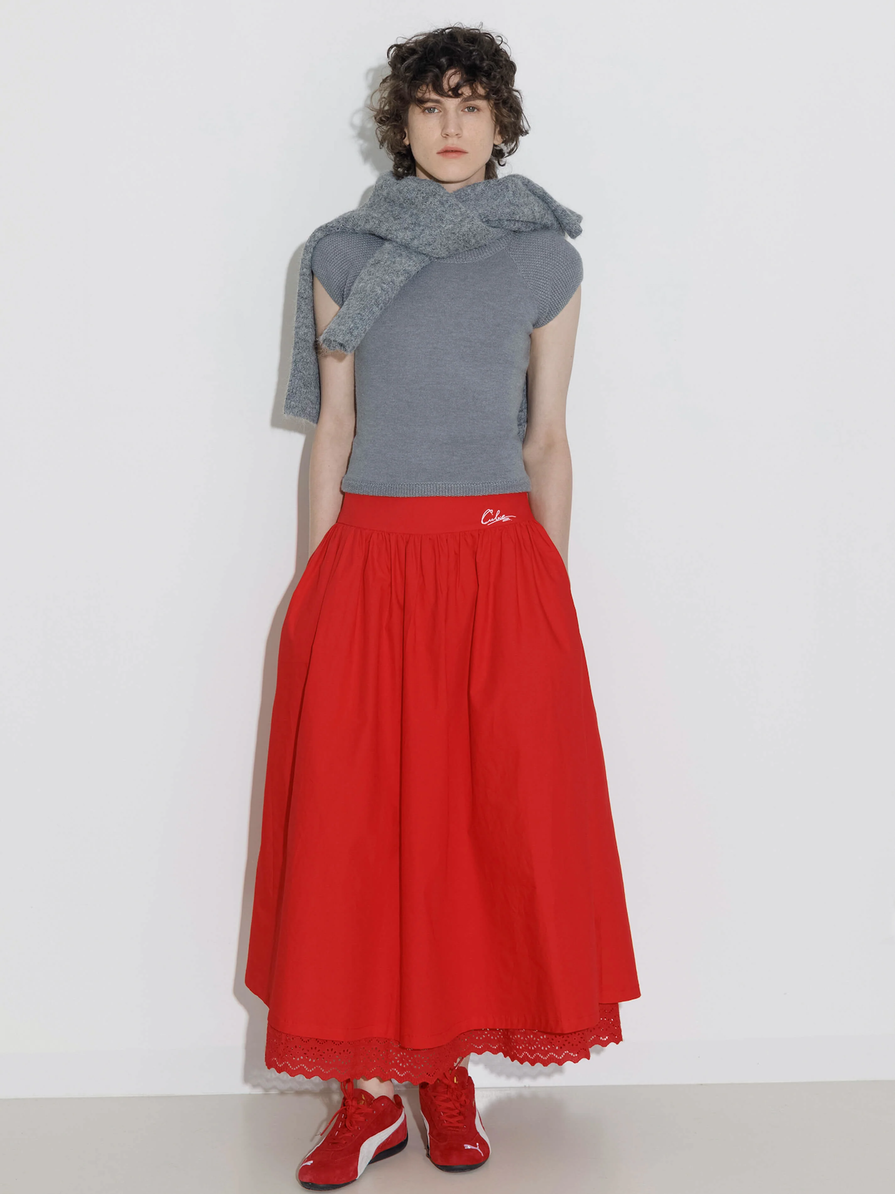 100% Cotton Double Layer Lace A-Line Skirt - Image 2