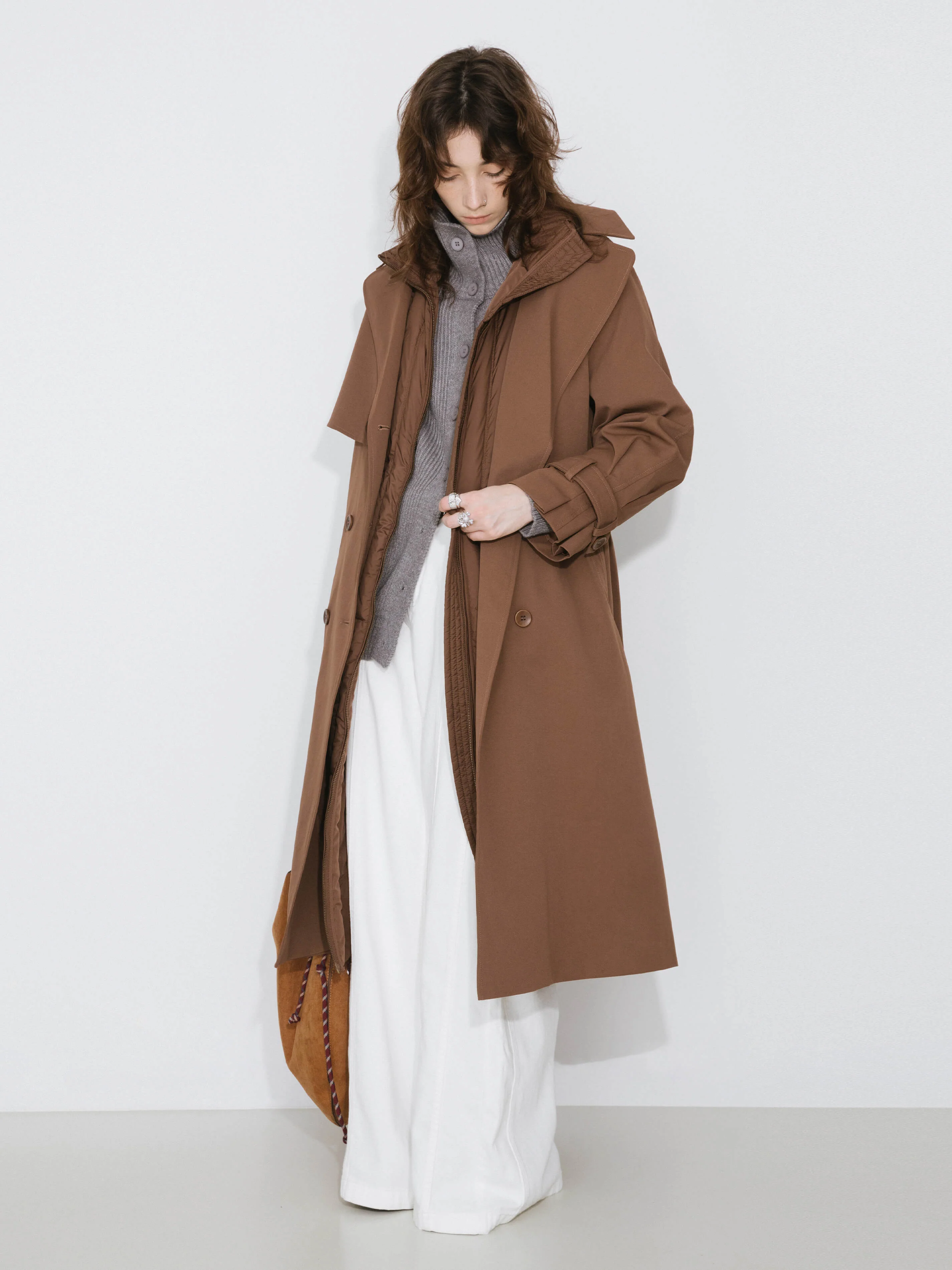 ONE BY CUBIC Double-Layer Long Trench Coat Style Down Coat - Image 2