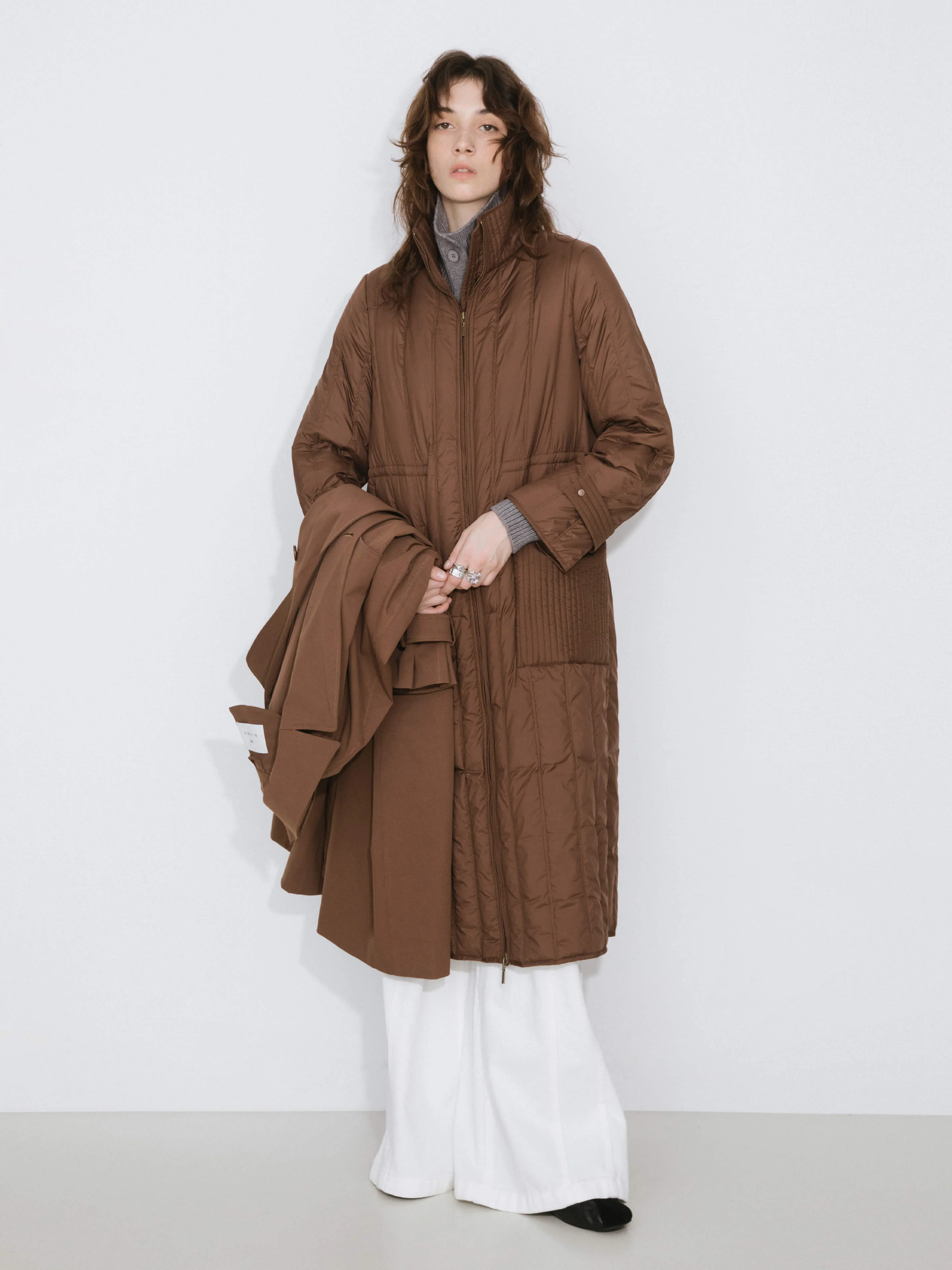 ONE BY CUBIC Double-Layer Long Trench Coat Style Down Coat - Image 4
