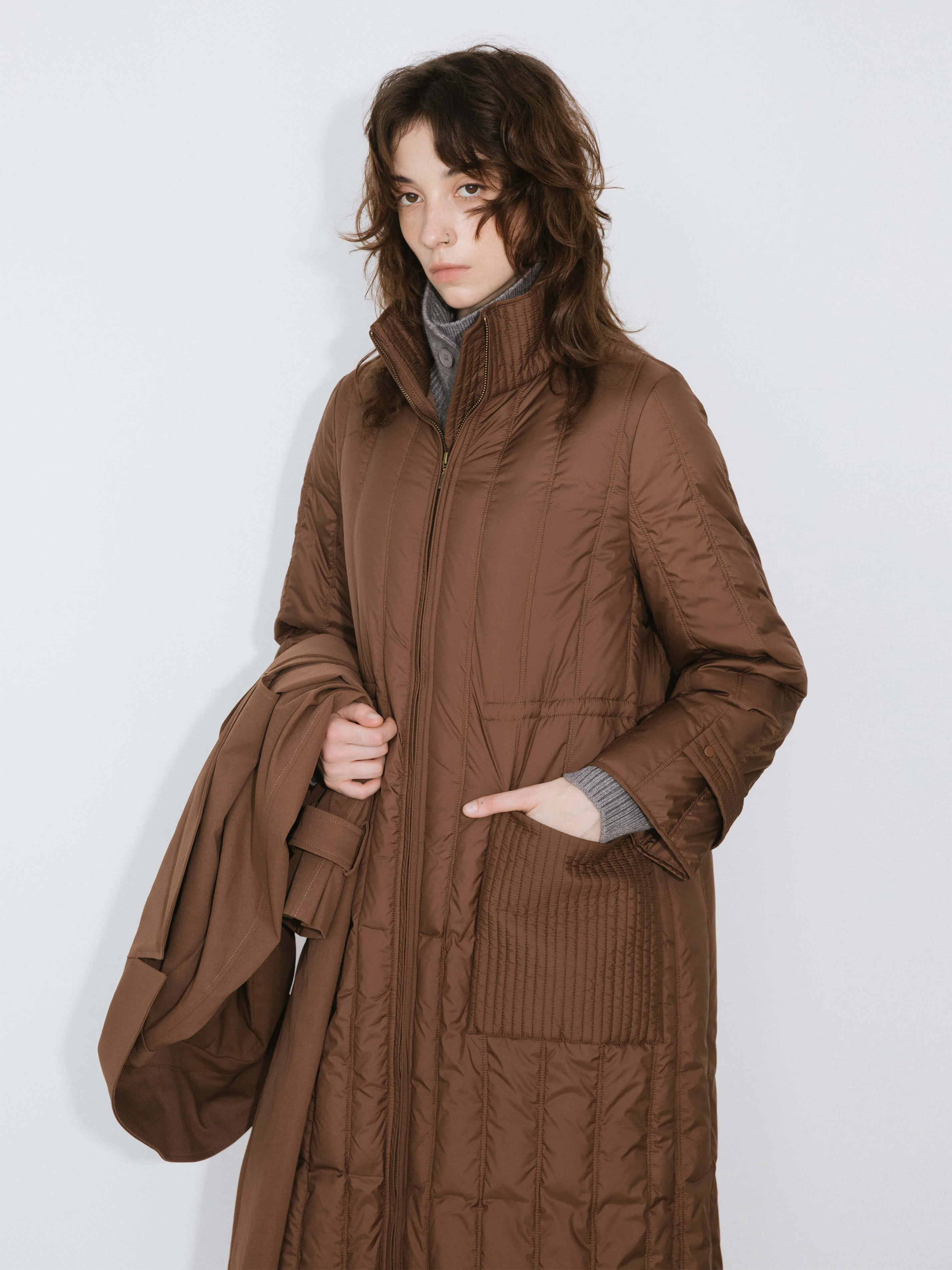 ONE BY CUBIC Double-Layer Long Trench Coat Style Down Coat - Image 5